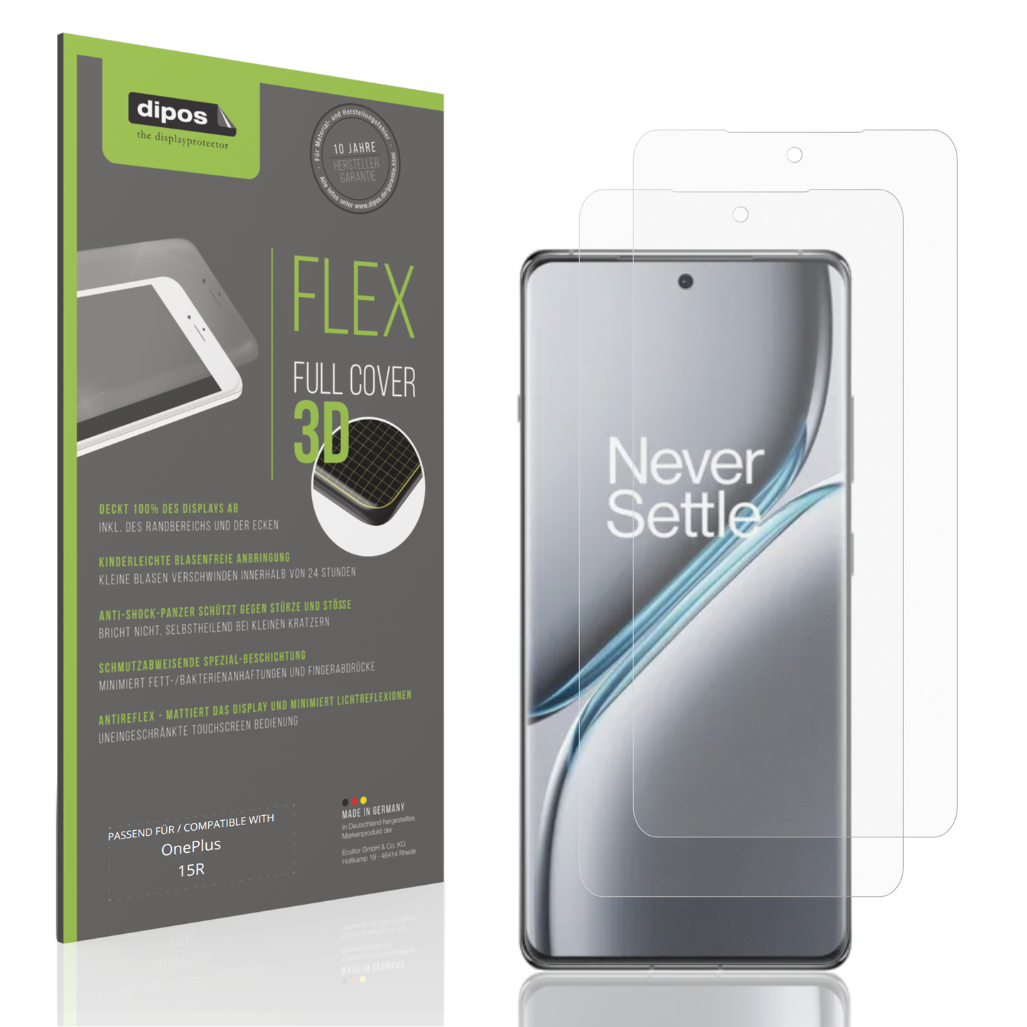 Matte Displayschutzfolie von dipos passend für oneplus15r, 100% Displayabdeckung und blasenfreie Montage