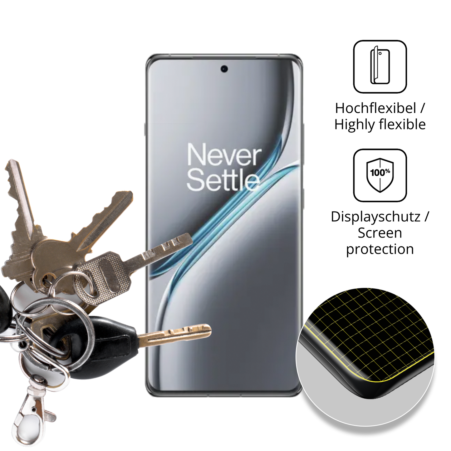 dipos Displayschutz für oneplus15r, transparente Oberfläche, perfekte Passform auch für die Rundungen