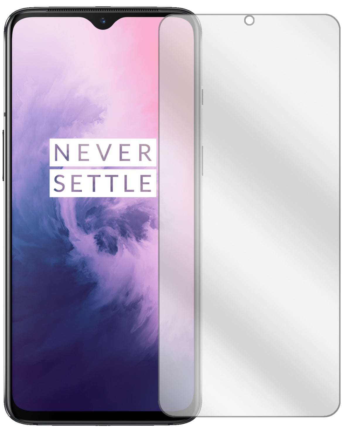 OnePlus7 mit aufgebrachter dipos Displayschutzfolie, glasklare Darstellung ohne Einschränkungen