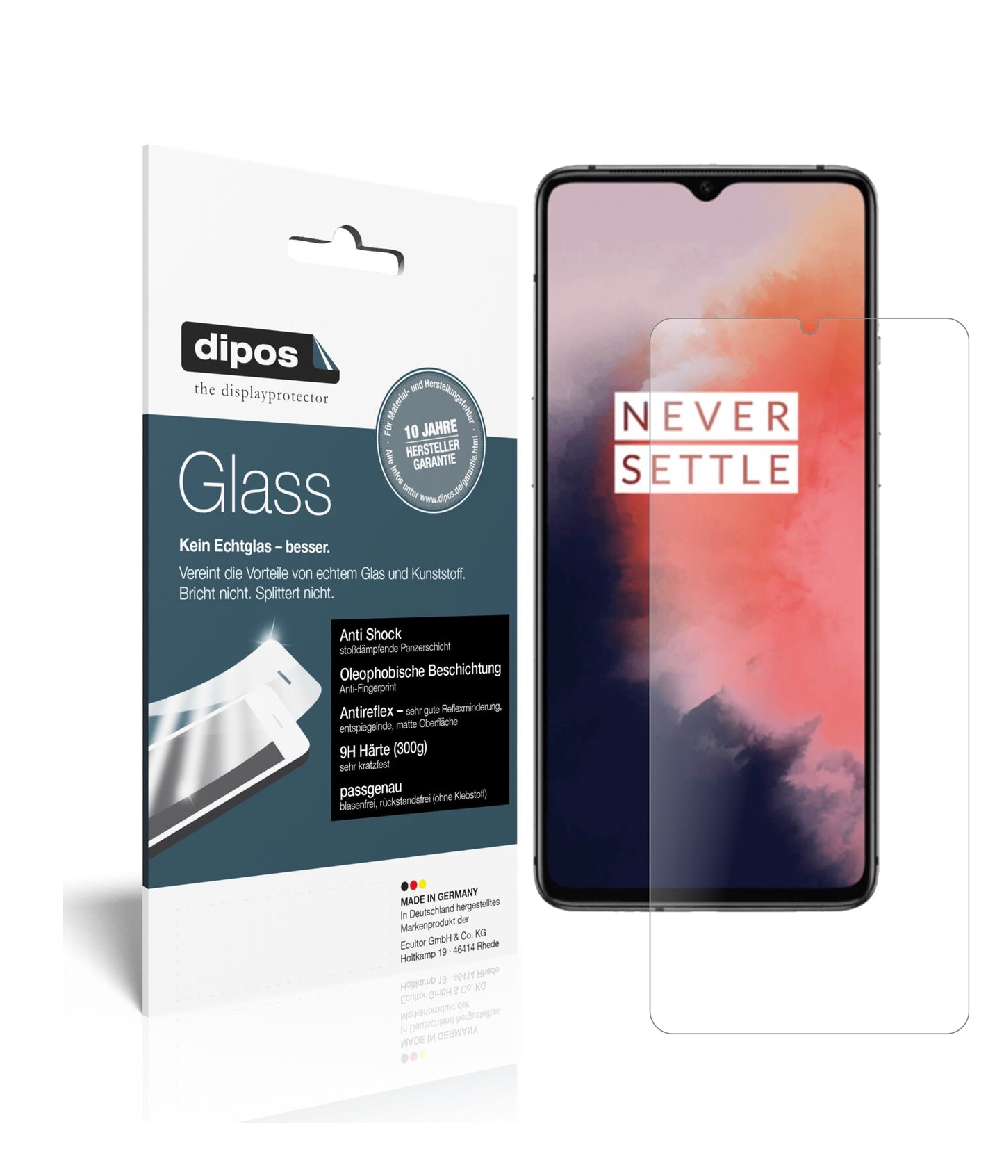 Matte Displayschutzfolie von dipos passend für OnePlus 7T, 9H kratzfest und blasenfrei montiert
