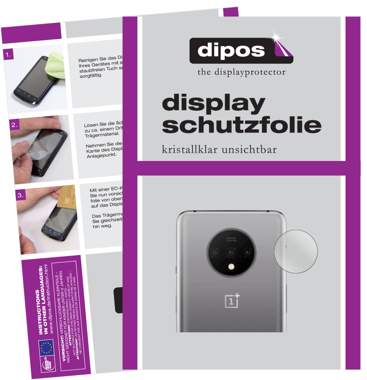Klare Displayschutzfolie von dipos passend für OnePlus 7T Kameralinse, präziser Zuschnitt und blasenfrei montiert