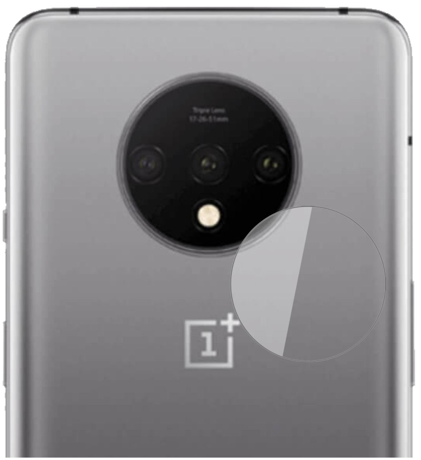 OnePlus7T Kameralinse mit aufgebrachter dipos Flex Schutzfolie, glasklare Darstellung ohne Einschränkungen