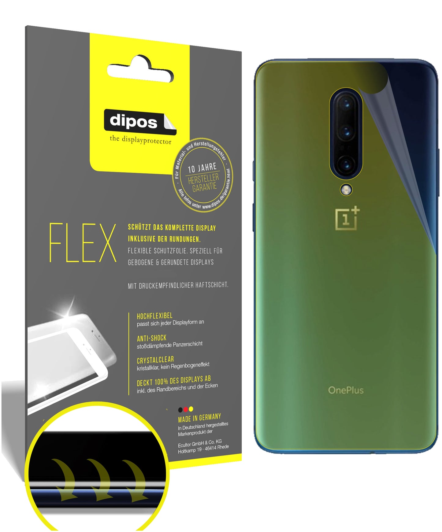 Klare Displayschutzfolie von dipos passend für OnePlus 7T Pro McLaren Edition Rückseite, 100% Displayabdeckung und blasenfreie Montage