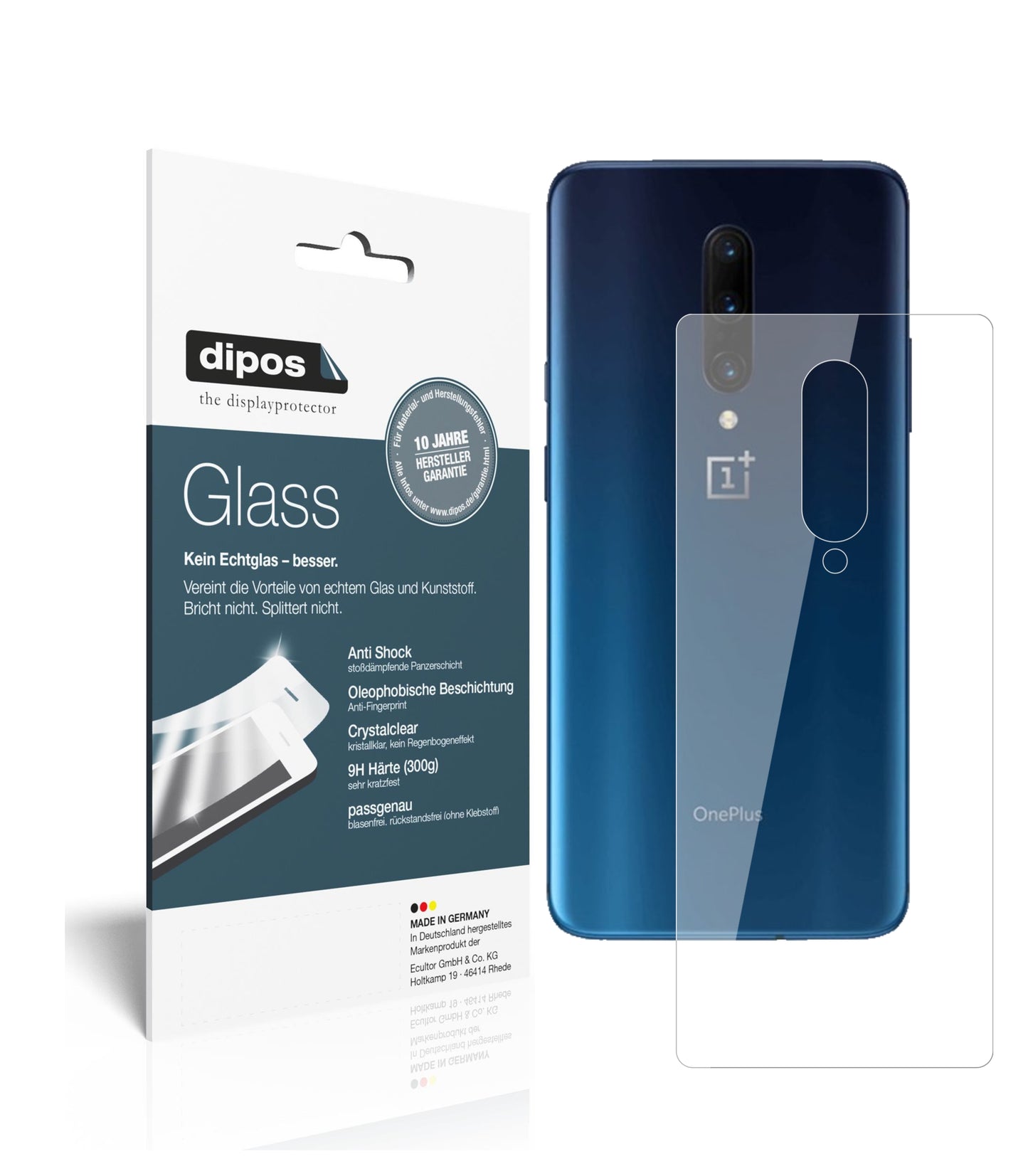 Klare Displayschutzfolie von dipos passend für OnePlus 7T Pro Rückseite, 9H kratzfest und blasenfrei montiert