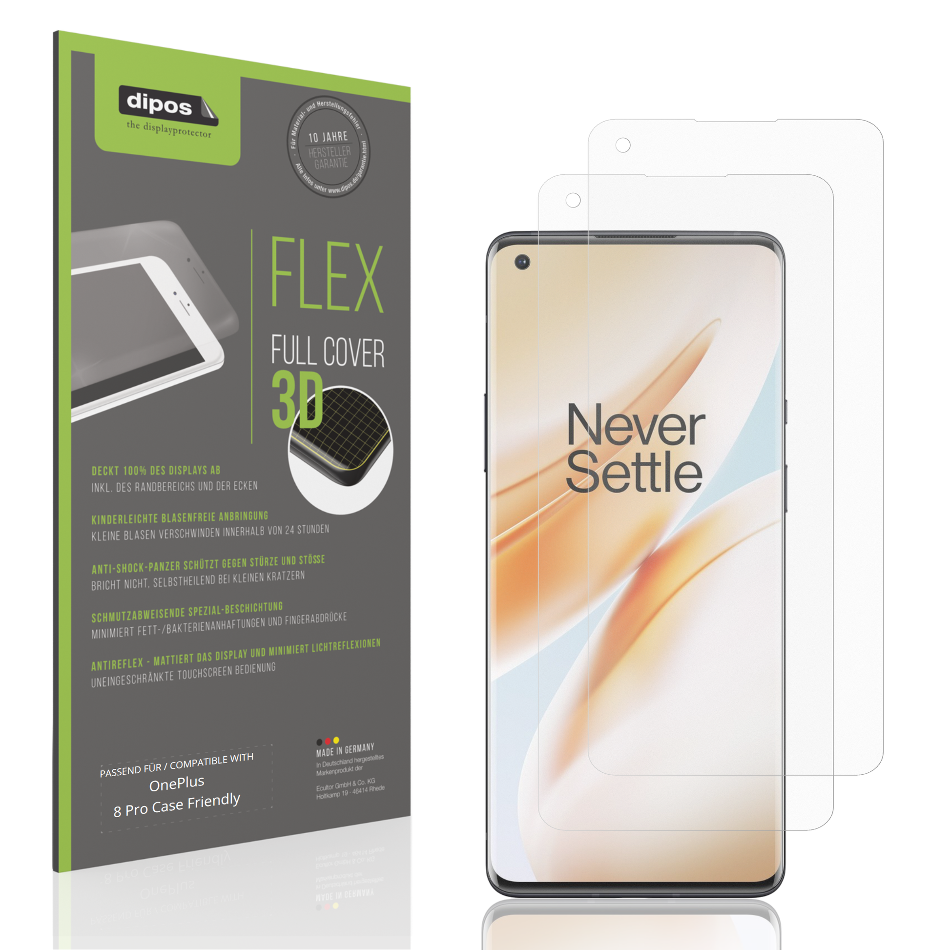 Matte Displayschutzfolie von dipos passend für oneplus8 pro case friendly, 100% Displayabdeckung und blasenfreie Montage
