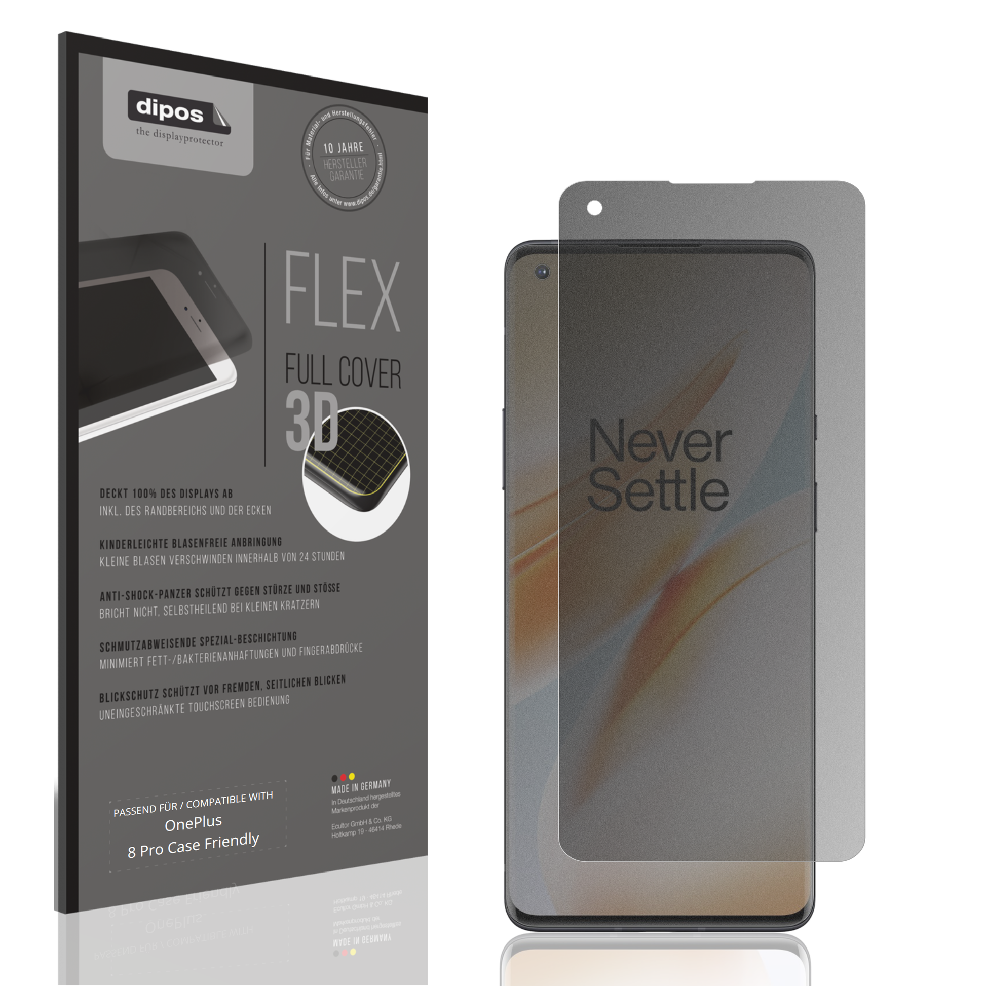 Blickschutzfolie von dipos passend für oneplus8 pro case friendly, 100% Displayabdeckung und blasenfreie Montage