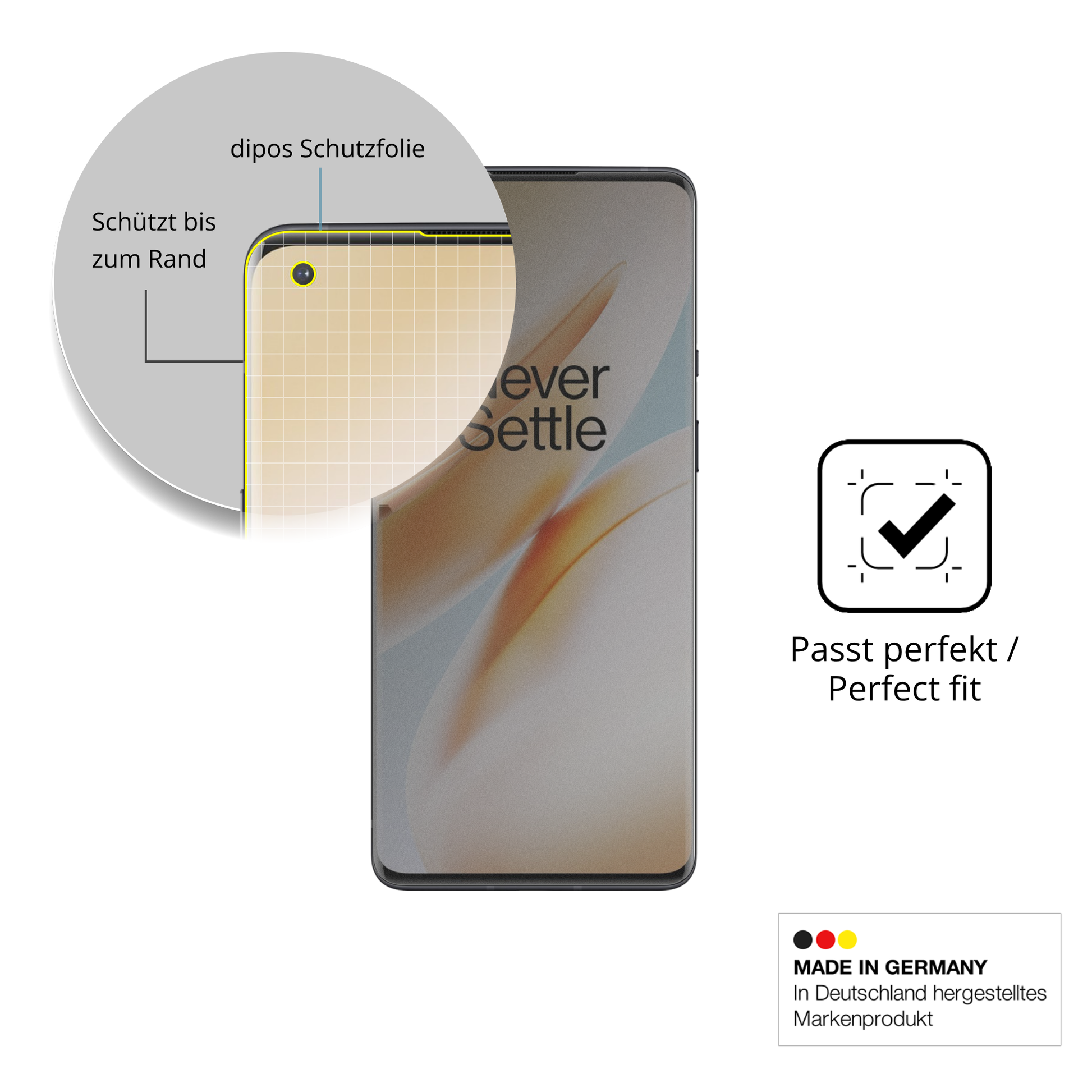 Schutz gegen Kratzer auf dem oneplus8 pro case friendly Glas durch Schlüssel, Stöße gegen die Tischkante oder Stürze
