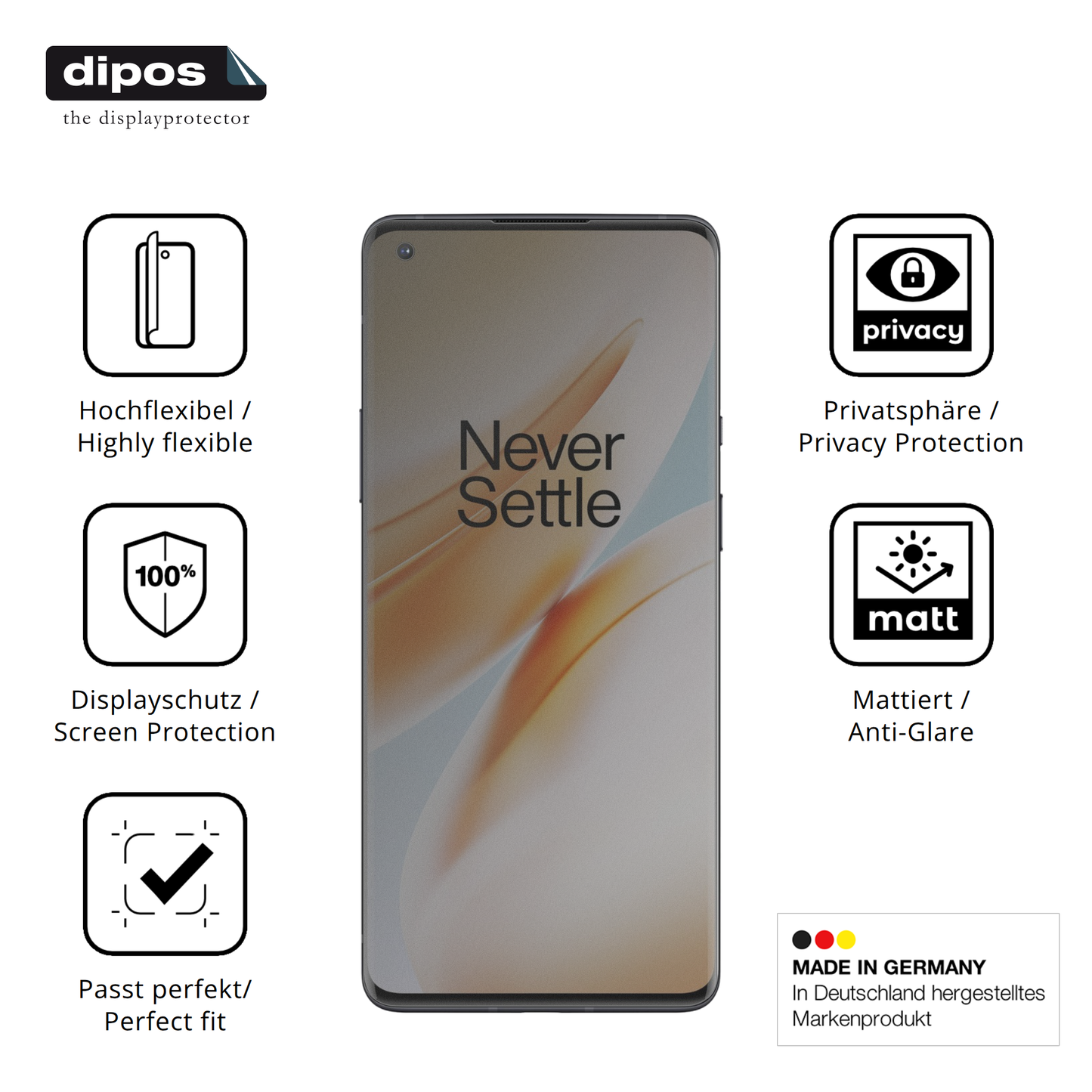 Flexible TPU-Folie passend zugeschnitten für oneplus8 pro case friendly, mit Privatsphäre-Schutz durch Sichtschutz-Folie