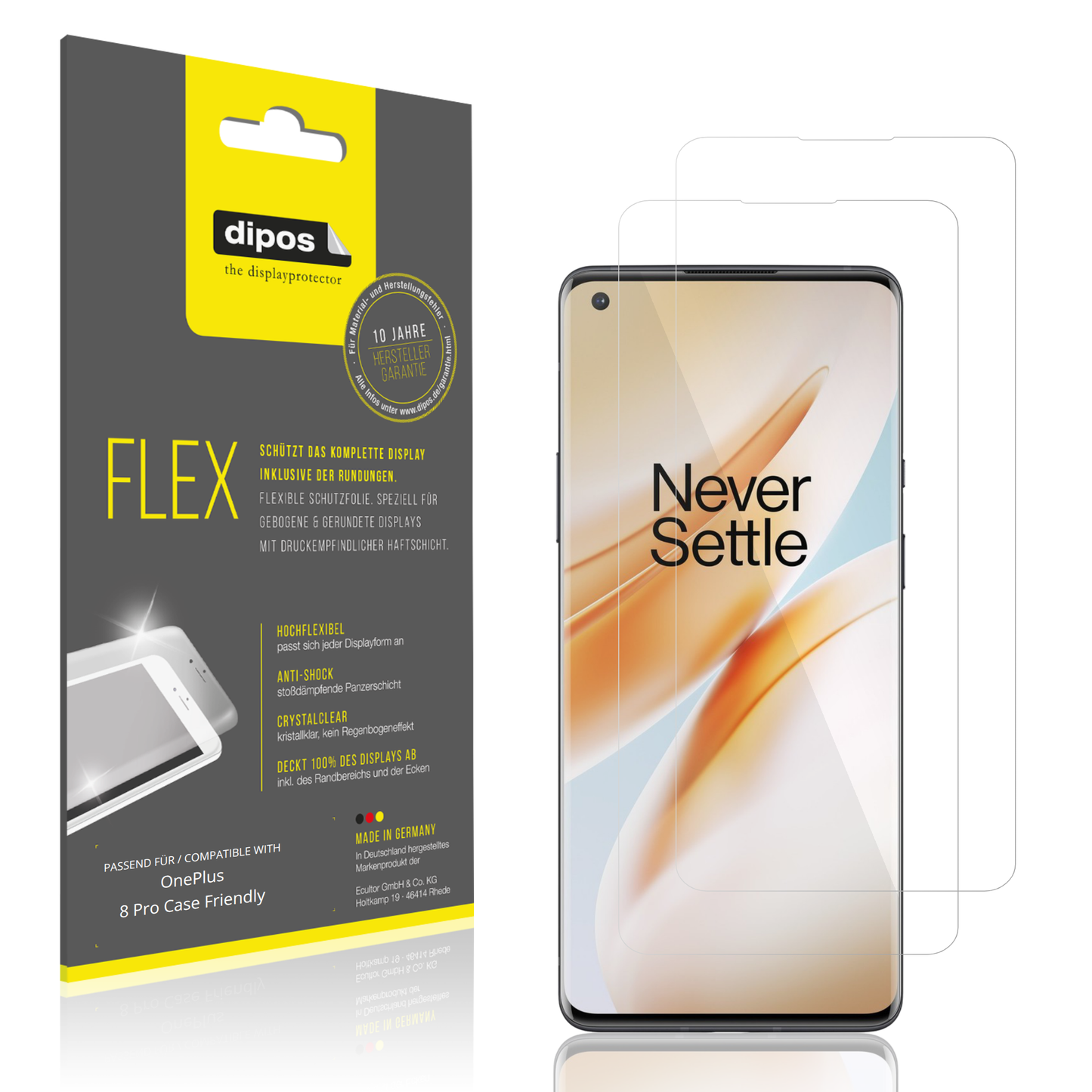 Klare Displayschutzfolie von dipos passend für oneplus8 pro case friendly, 100% Displayabdeckung und blasenfreie Montage
