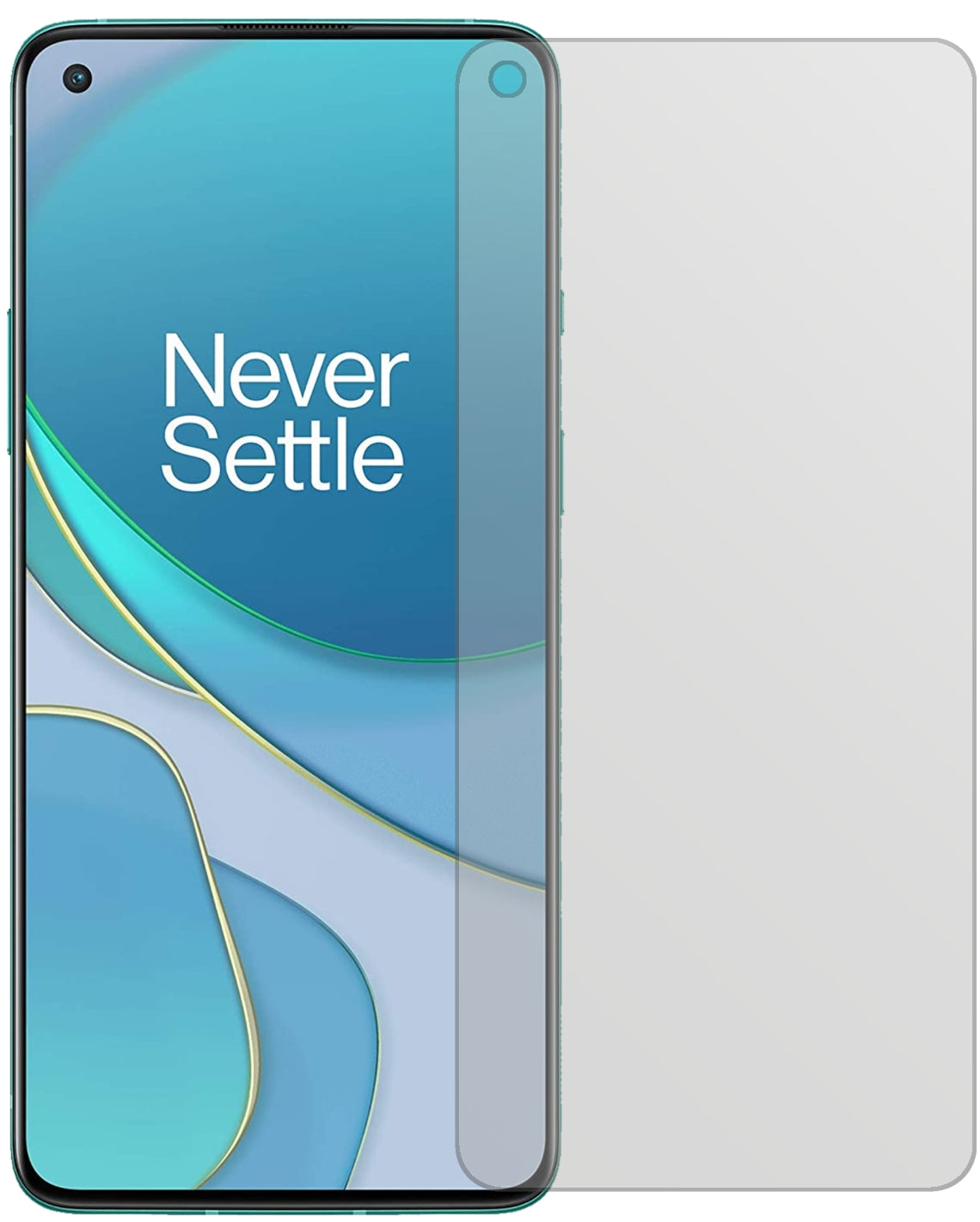 OnePlus8T mit aufgebrachter dipos Displayschutzfolie, die lästige Fingerabdrücke minimiert