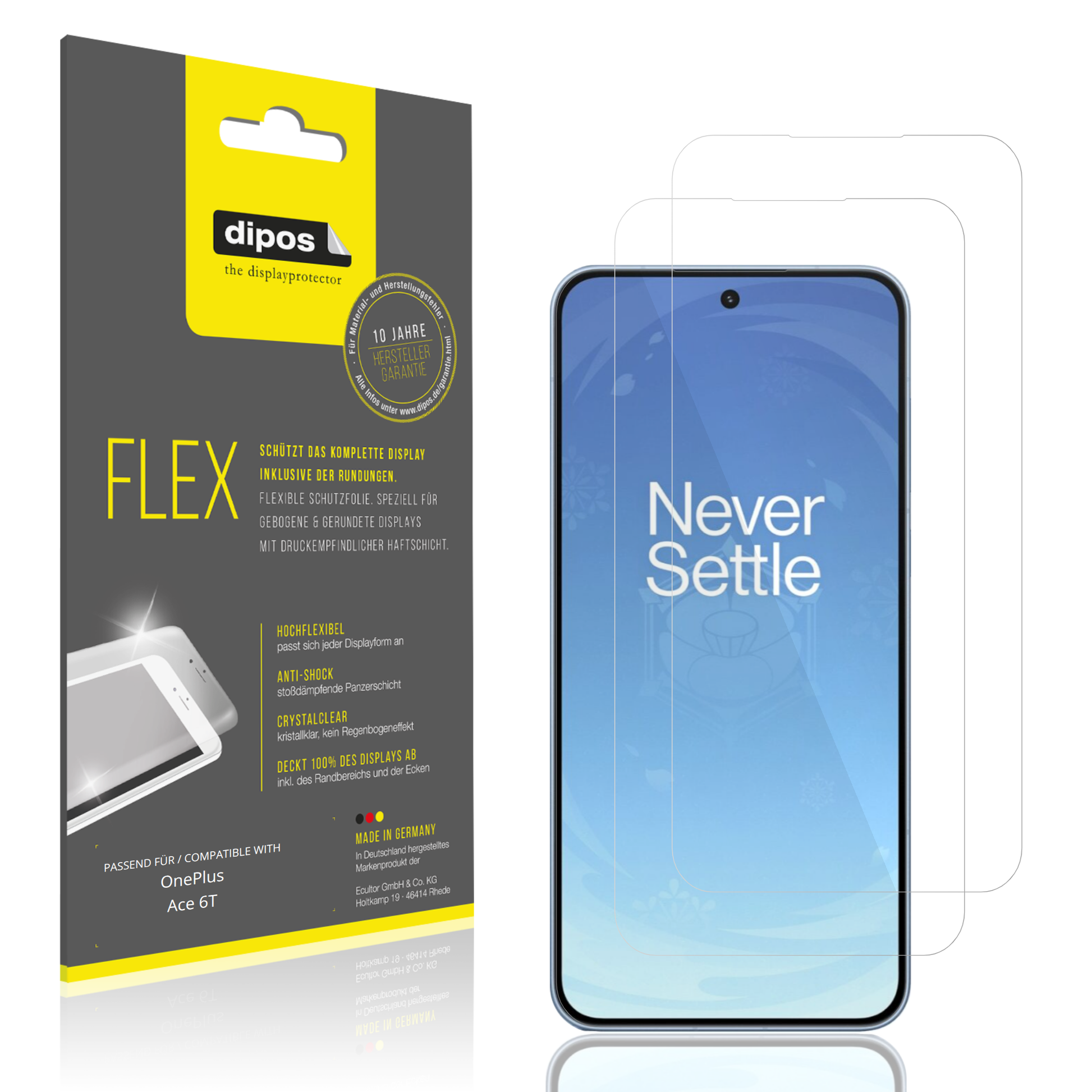 Klare Displayschutzfolie von dipos passend für OnePlus Ace 6T, 100% Displayabdeckung und blasenfreie Montage