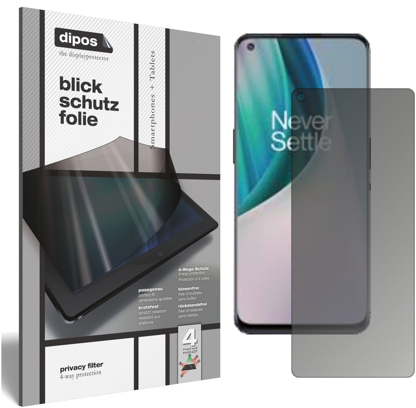 Blickschutzfolie von dipos passend für OnePlus Nord N10 5G, präziser Zuschnitt und blasenfrei montiert