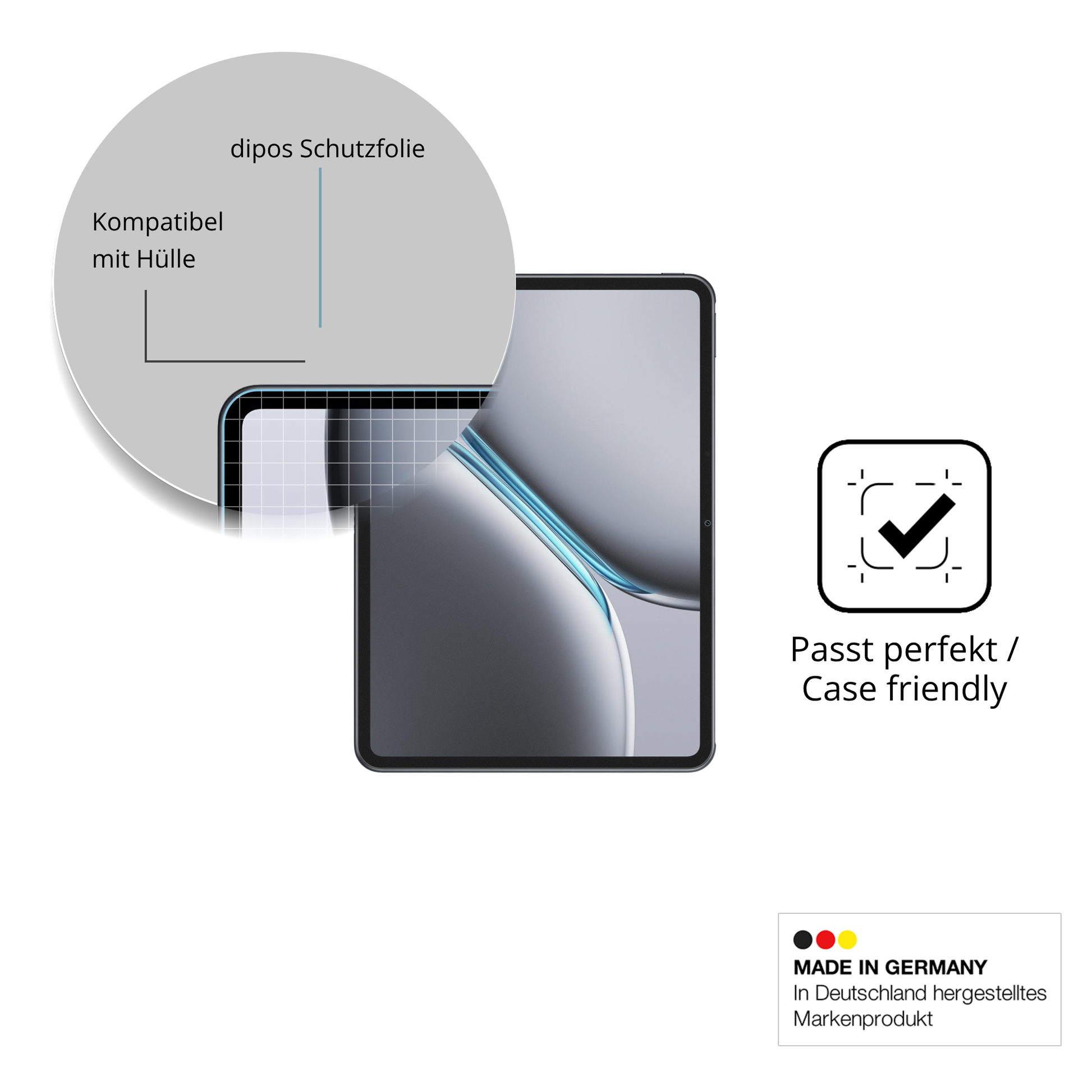 Schutzfolie mit optimaler Passform, zur Verwendung mit Hüllen geeignet
