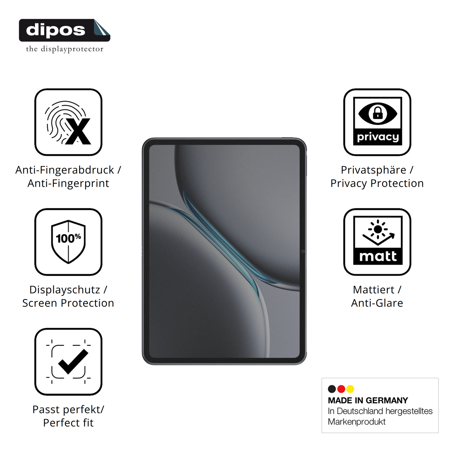 Privatsphäre-Schutz durch Sichtschutz-Folie passend zugeschnitten für OnePlus Pad Go 2