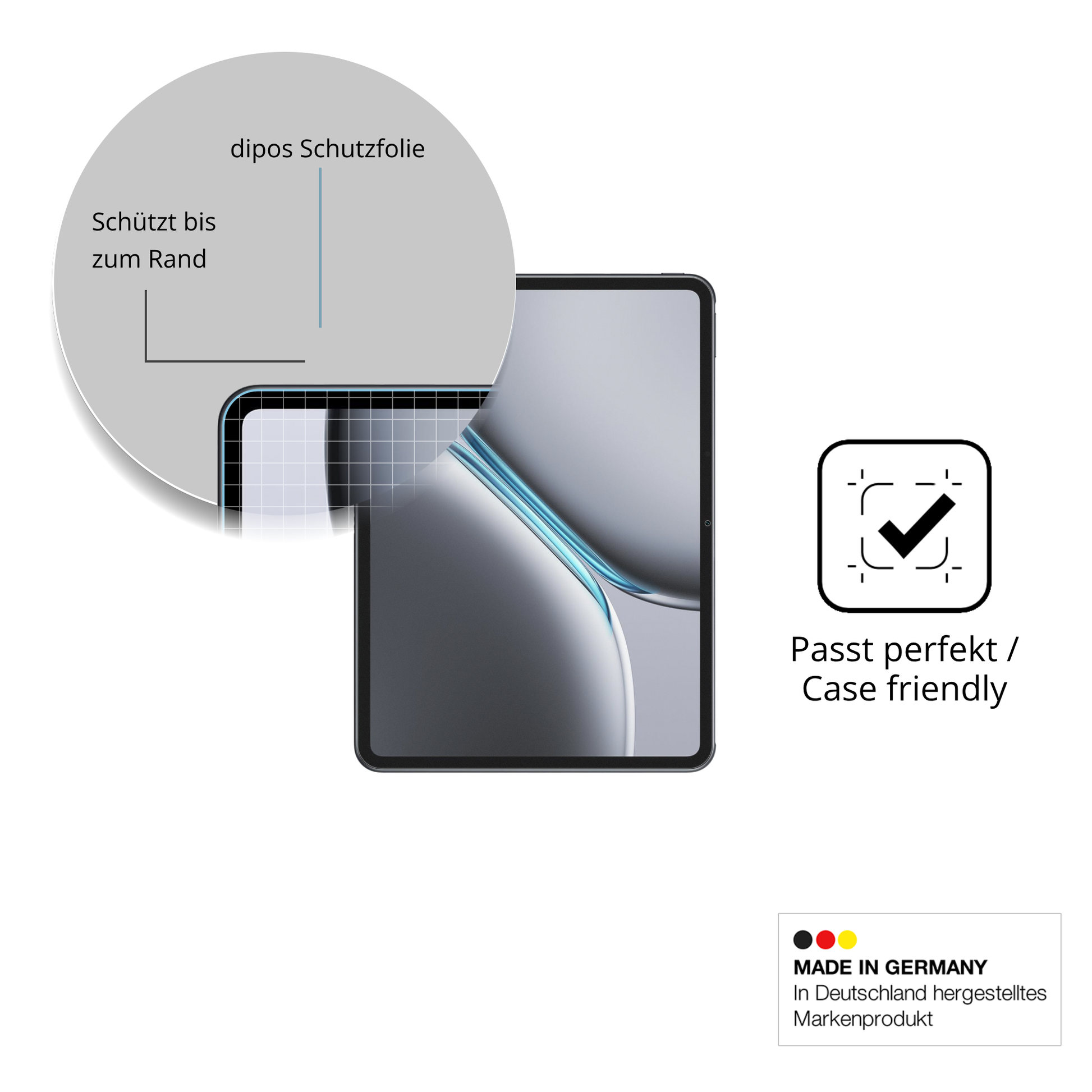 Schutzglasfolie mit optimaler Passform, zur Verwendung mit Hüllen geeignet