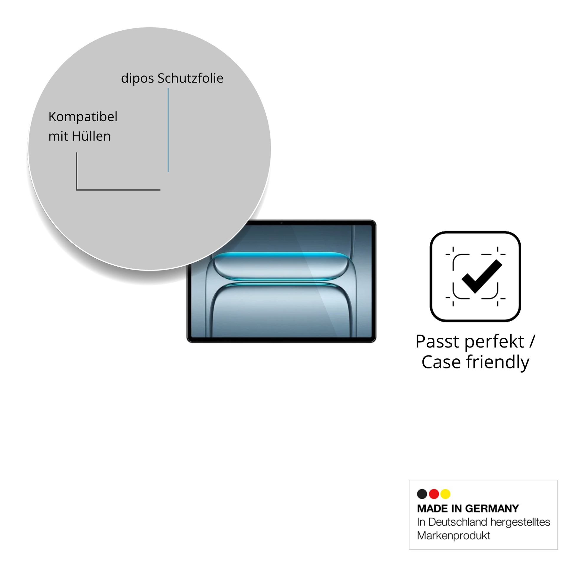 Schutzfolie mit optimaler Passform, zur Verwendung mit Hüllen geeignet