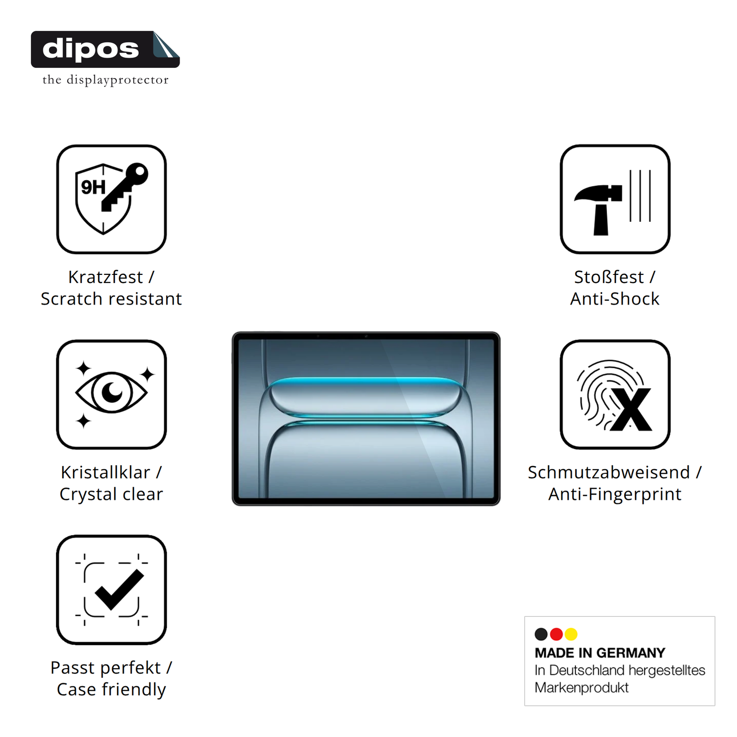 Displayschutz hergestellt in Deutschland, höchste Qualität made in Germany