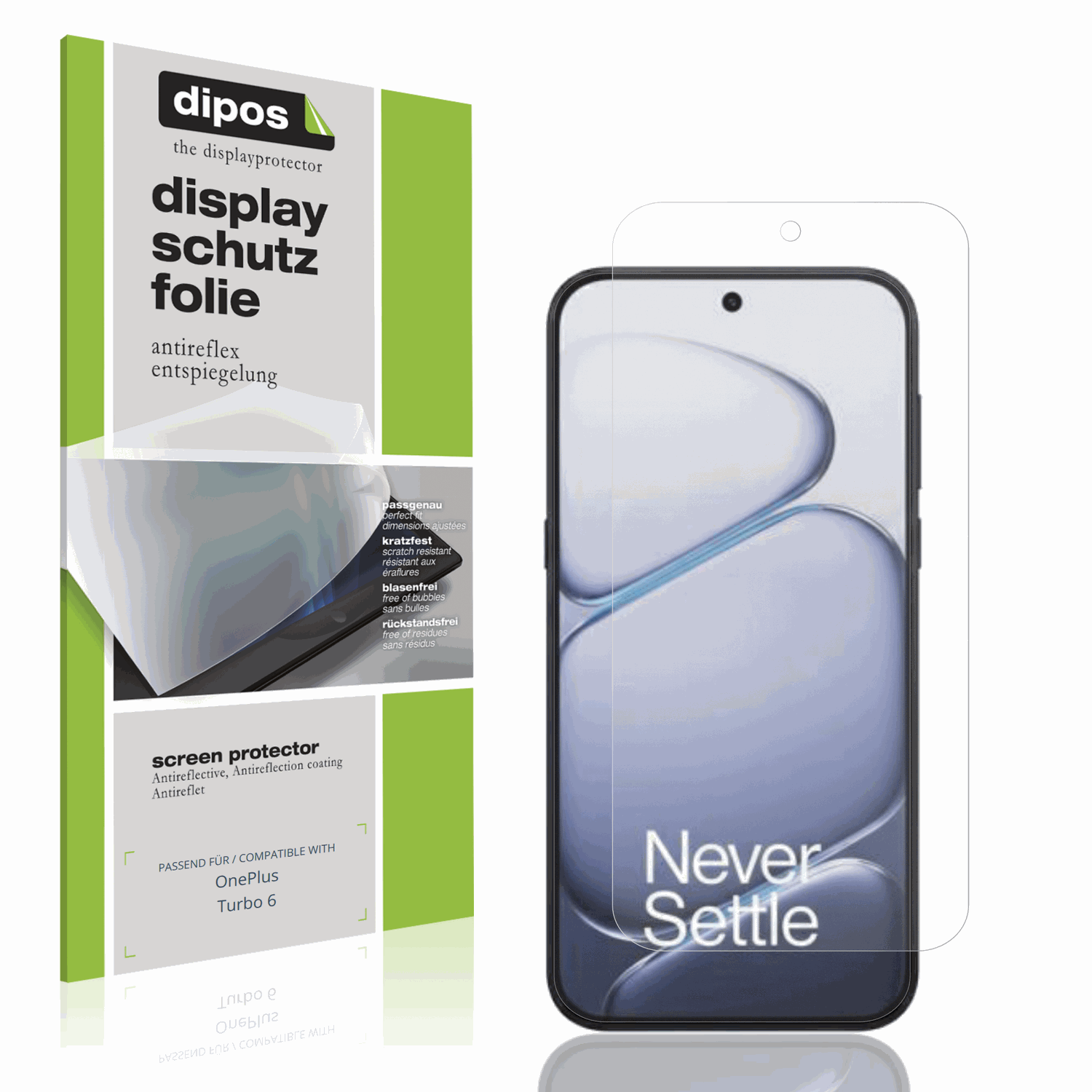 Matte Displayschutzfolie von dipos passend für OnePlus Turbo 6, präziser Zuschnitt und blasenfrei montiert