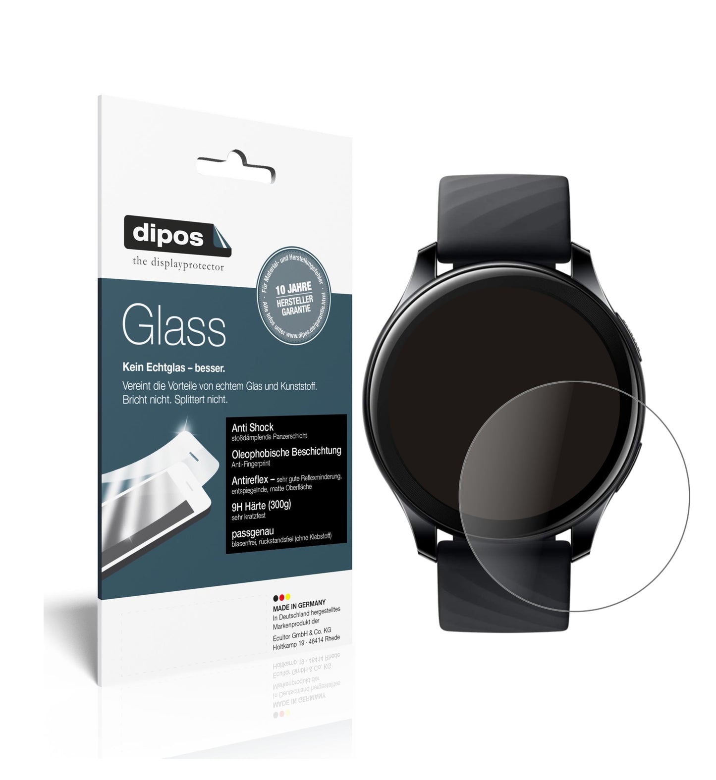 Matte Displayschutzfolie von dipos passend für OnePlus Watch (46mm), 9H kratzfest und blasenfrei montiert