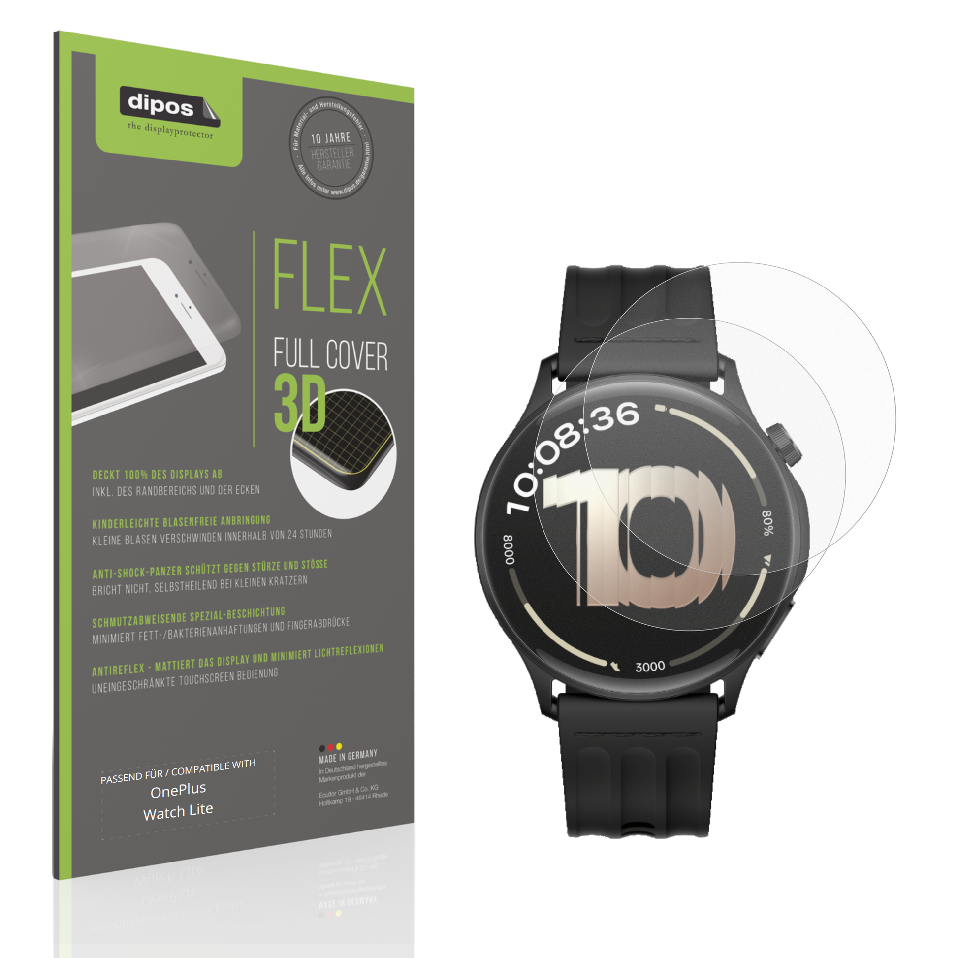 Matte Displayschutzfolie von dipos passend für OnePlus Watch Lite, 100% Displayabdeckung und blasenfreie Montage