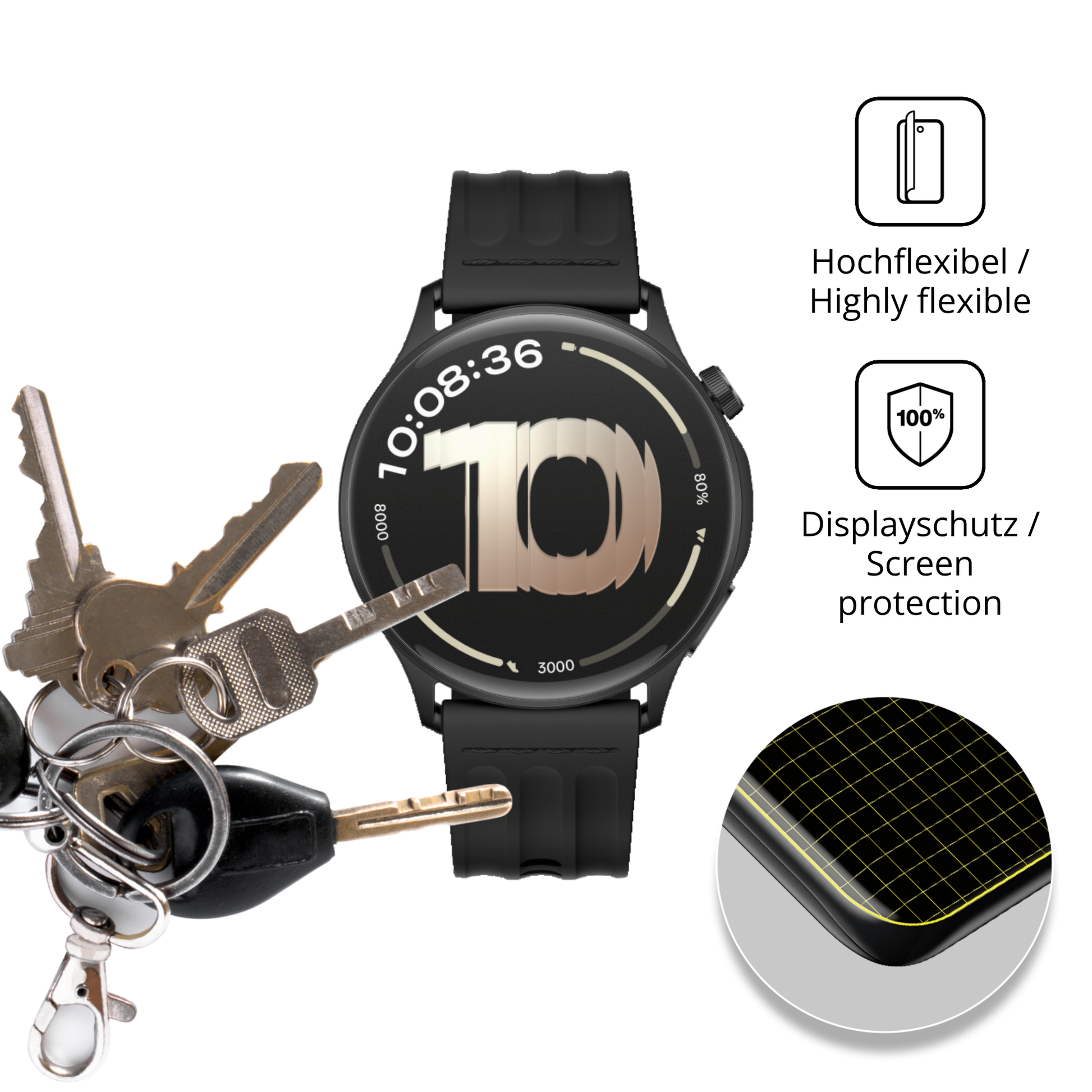 dipos Displayschutz für OnePlus Watch Lite, transparente Oberfläche, perfekte Passform auch für die Rundungen