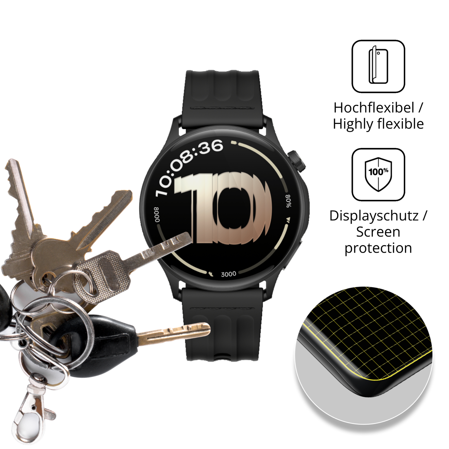 dipos Displayschutz für OnePlus Watch Lite, transparente Oberfläche, geringe Dicke und perfekte Passform