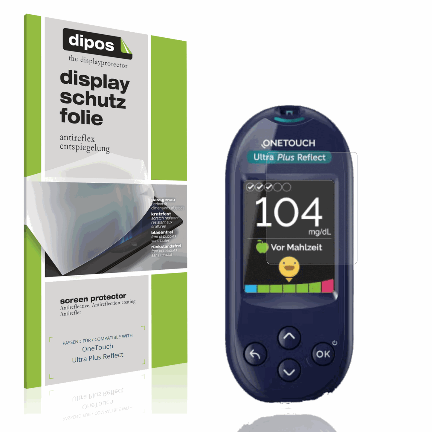 Matte Displayschutzfolie von dipos passend für OneTouch Ultra Plus Reflect, präziser Zuschnitt und blasenfrei montiert