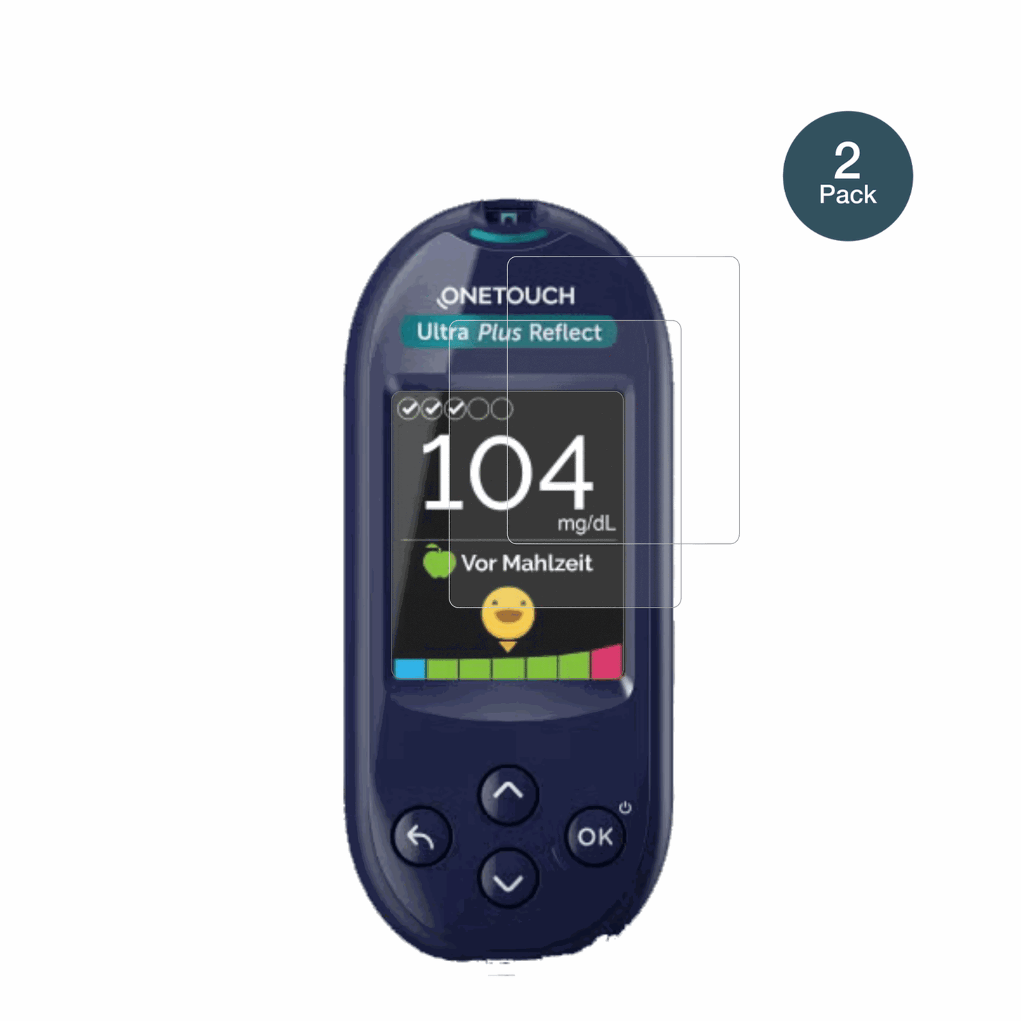 OneTouchUltra Plus Reflect mit aufgebrachter dipos Panzerfolie, die lästige Fingerabdrücke minimiert