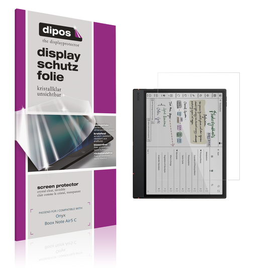 Klare Displayschutzfolie von dipos passend für onyxboox note air5 c, präziser Zuschnitt und blasenfrei montiert