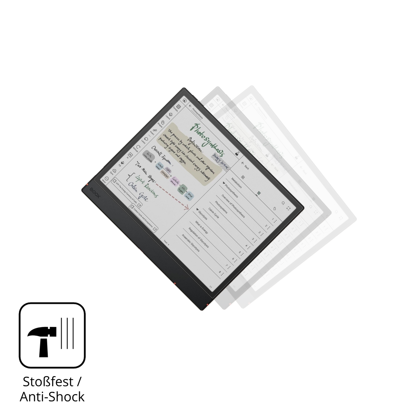 Schutz gegen Kratzer auf dem onyxboox note air5 c Glas durch Schlüssel, Stöße gegen die Tischkante oder Stürze