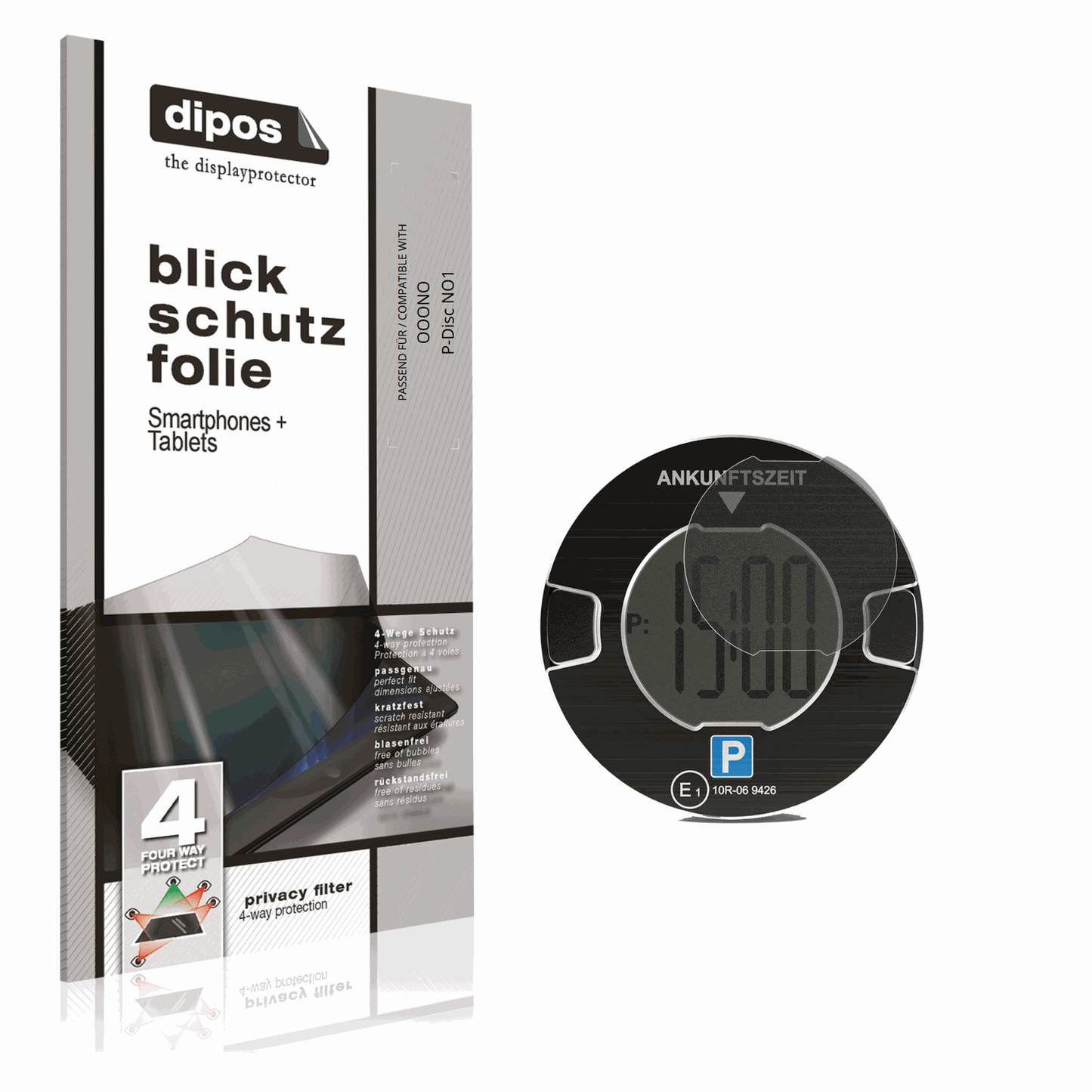 Blickschutzfolie von dipos passend für OOONO P-Disc NO1, präziser Zuschnitt und blasenfrei montiert