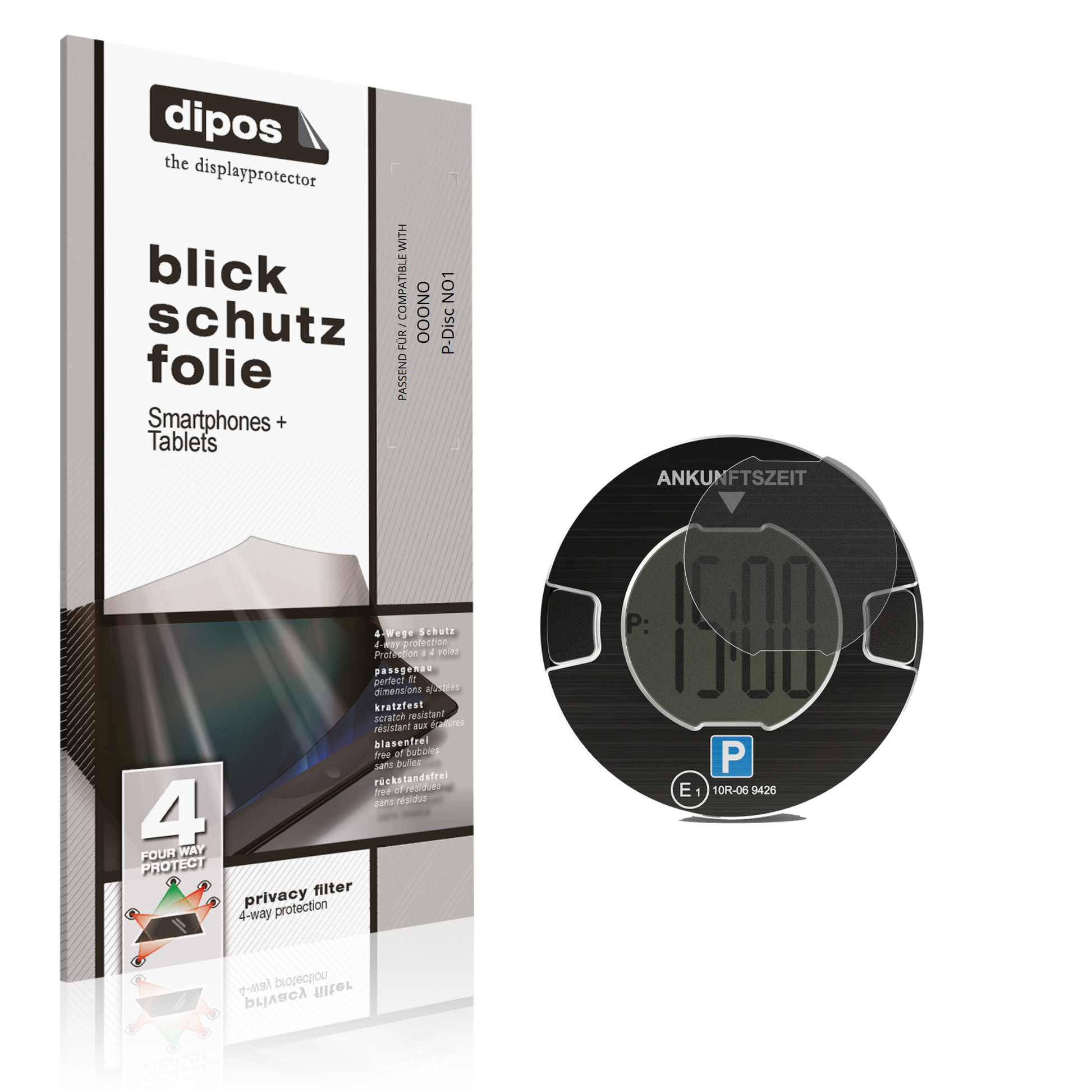 Blickschutzfolie von dipos passend für OOONO P-Disc NO1, präziser Zuschnitt und blasenfrei montiert
