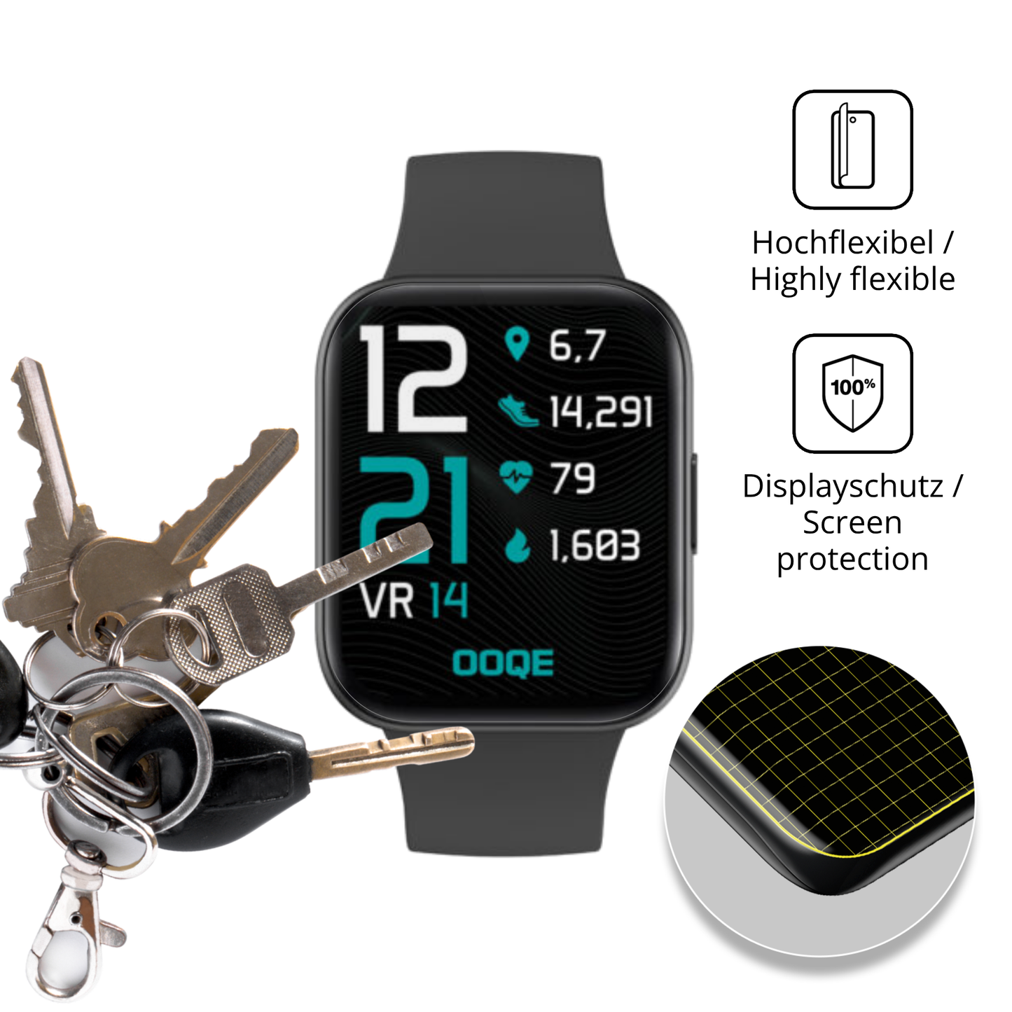 dipos Displayschutz für OOQE Watch 2, transparente Oberfläche, geringe Dicke und perfekte Passform