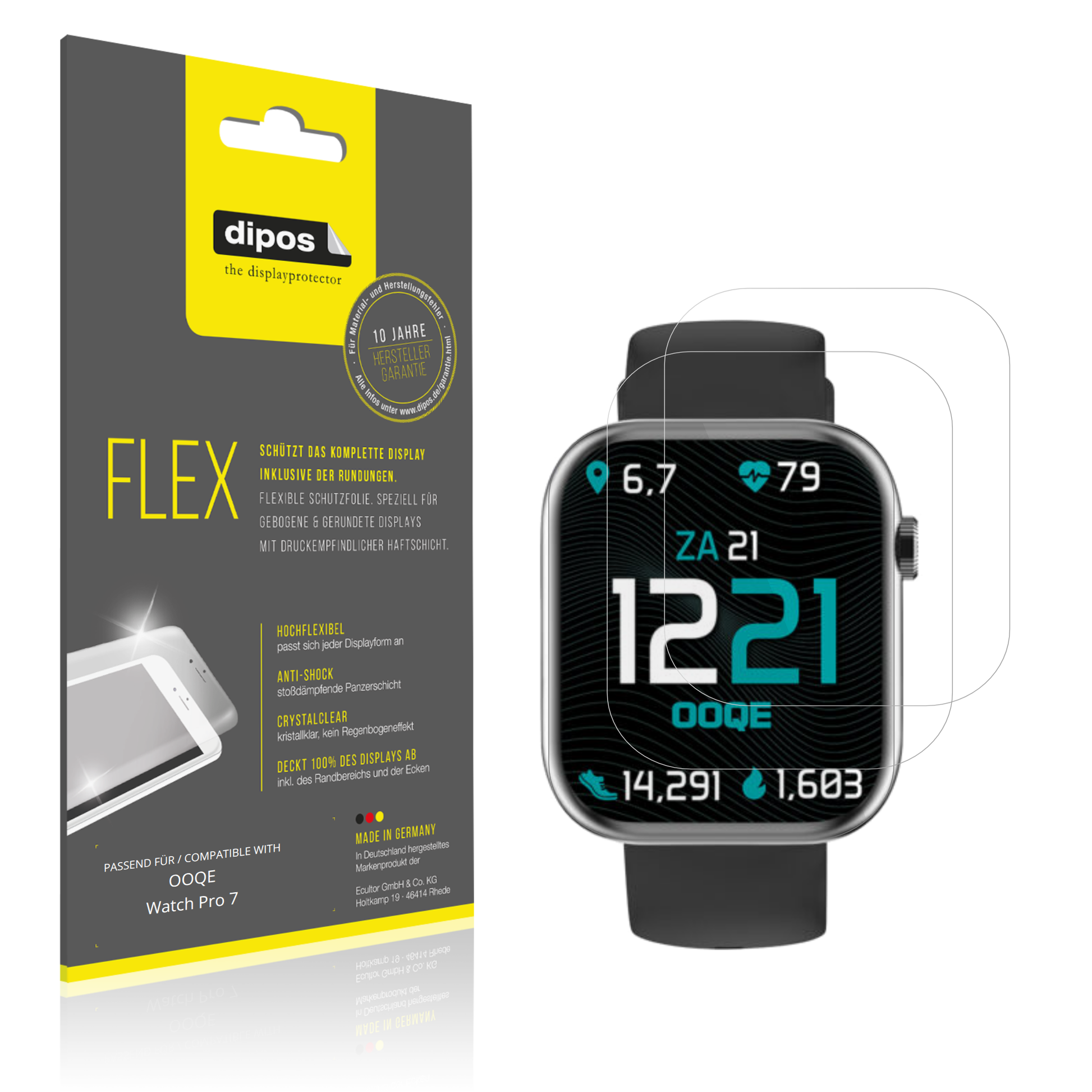Klare Displayschutzfolie von dipos passend für Ooqe Watch Pro 7, 100% Displayabdeckung und blasenfreie Montage