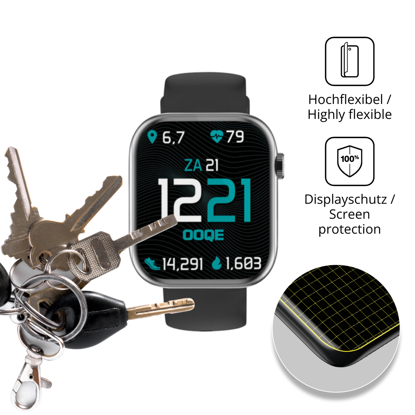 dipos Displayschutz für Ooqe Watch Pro 7, transparente Oberfläche, geringe Dicke und perfekte Passform