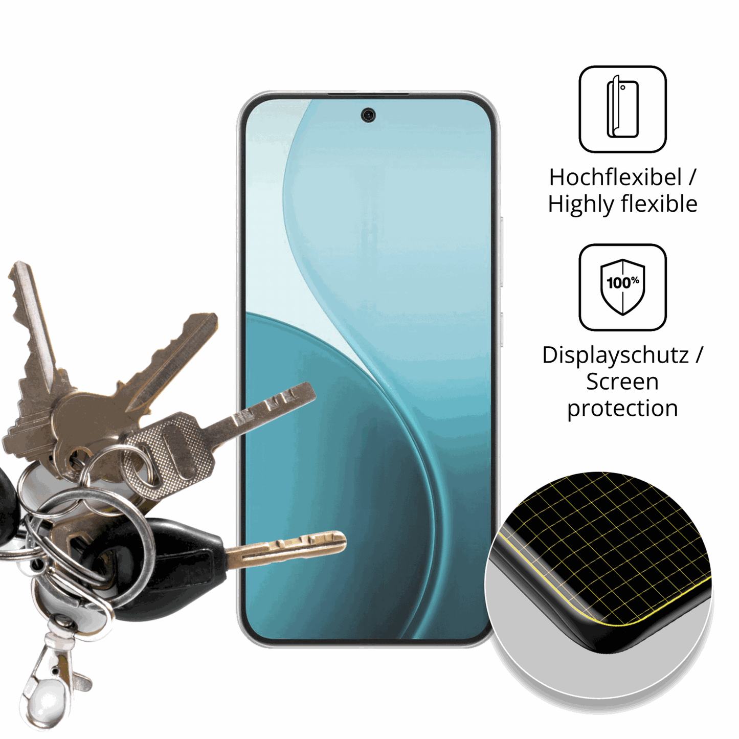 dipos Displayschutz für Oppo F33 5G, transparente Oberfläche, perfekte Passform auch für die Rundungen