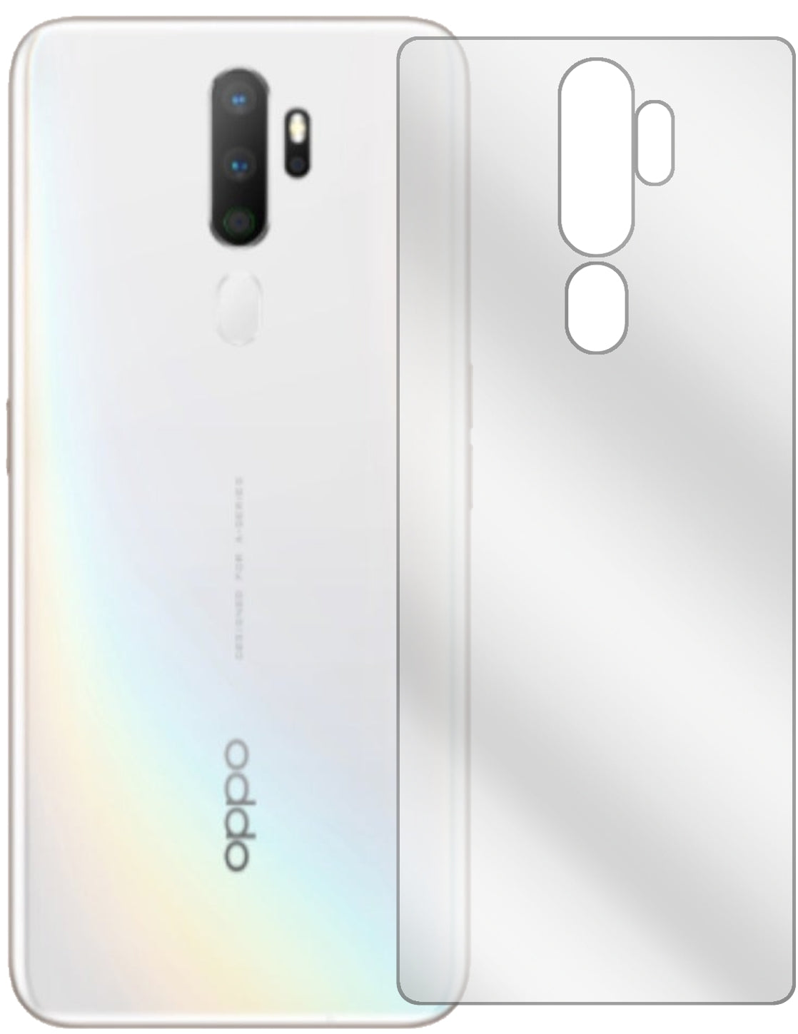 OppoA11x Rückseite mit aufgebrachter dipos Displayschutzfolie, glasklare Darstellung ohne Einschränkungen