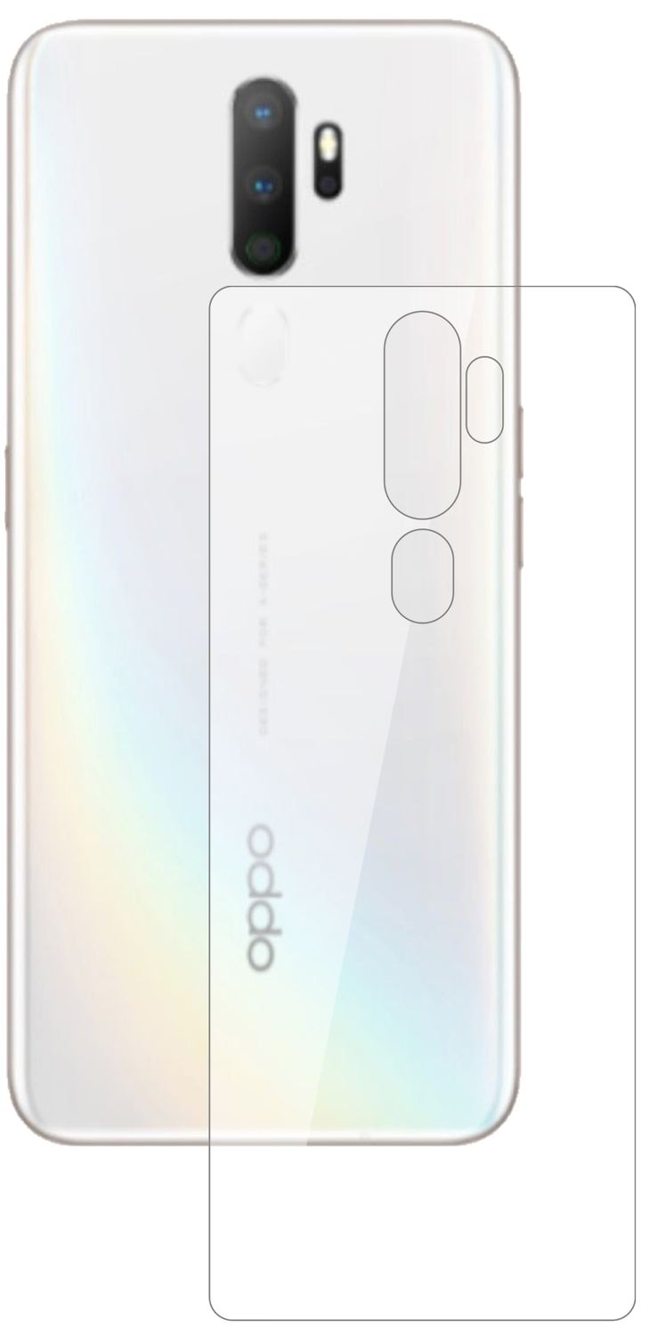 OppoA5 (2020) Rückseite mit aufgebrachter dipos Flex Schutzfolie, glasklare Darstellung ohne Einschränkungen