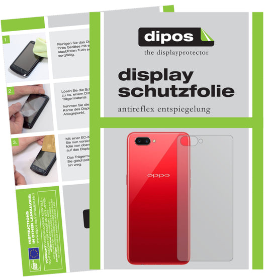 Matte Displayschutzfolie von dipos passend für OPPO A3S Rückseite, präziser Zuschnitt und blasenfrei montiert