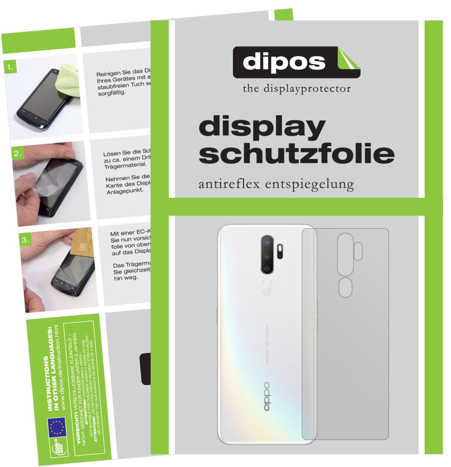 Mattes Panzerglas: Entspiegelte, dünne Folie, Fingerabdruckresistenz und Bildschirmschutz für Oppo-A5 (2020) Rückseite