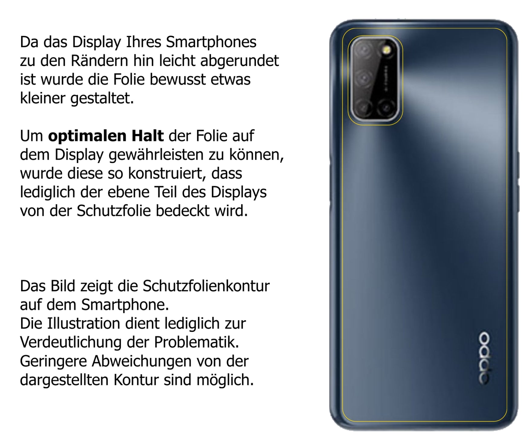 dipos Displayschutz für Oppo A52 Rückseite, transparente Oberfläche, perfekte Passform auch für die Rundungen