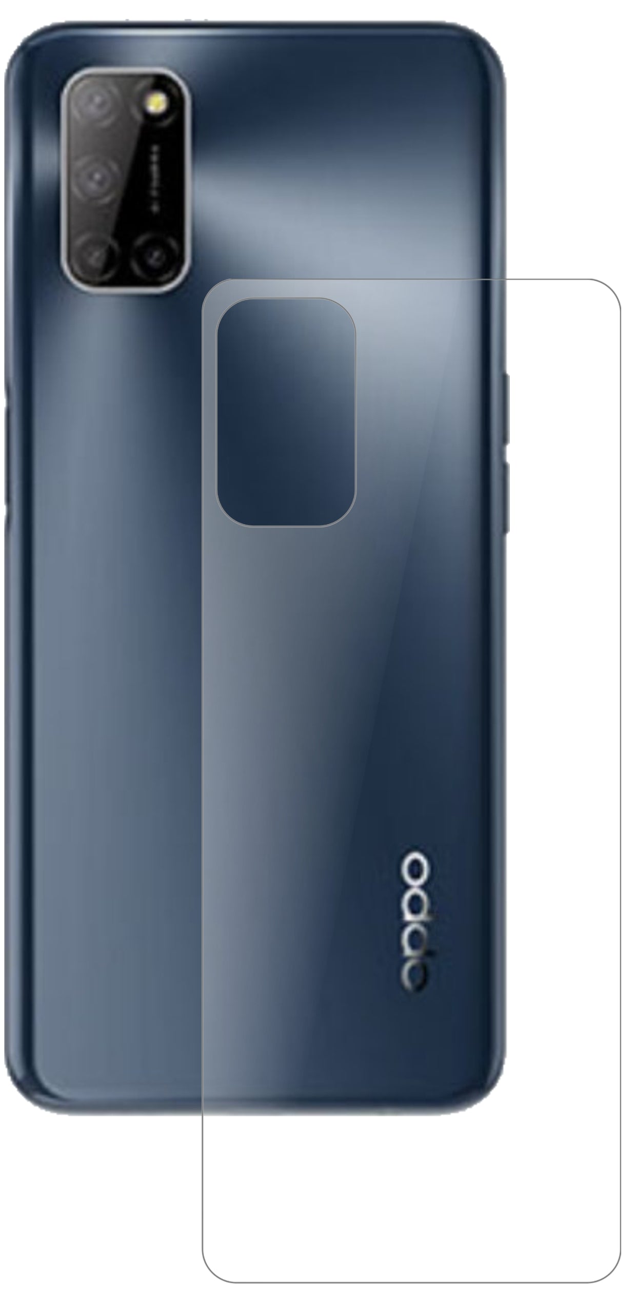 OppoA52 Rückseite mit aufgebrachter dipos Panzerfolie, die lästige Fingerabdrücke minimiert