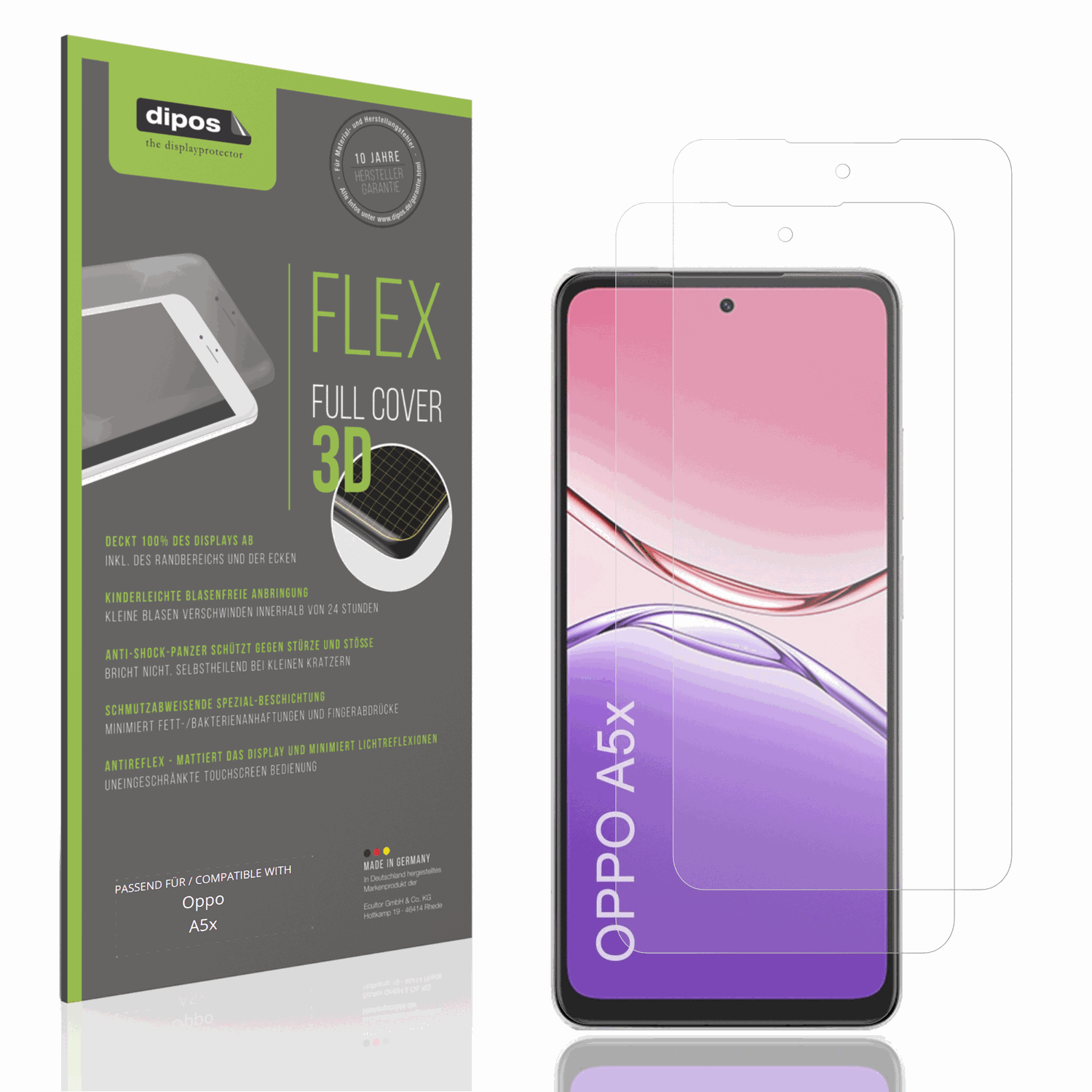 Matte Displayschutzfolie von dipos passend für Oppo A5x, 100% Displayabdeckung und blasenfreie Montage