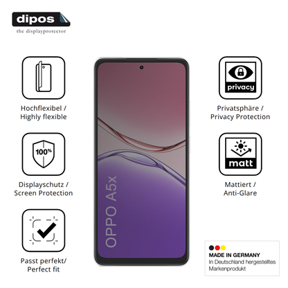 Flexible TPU-Folie passend zugeschnitten für Oppo A5x, mit Privatsphäre-Schutz durch Sichtschutz-Folie