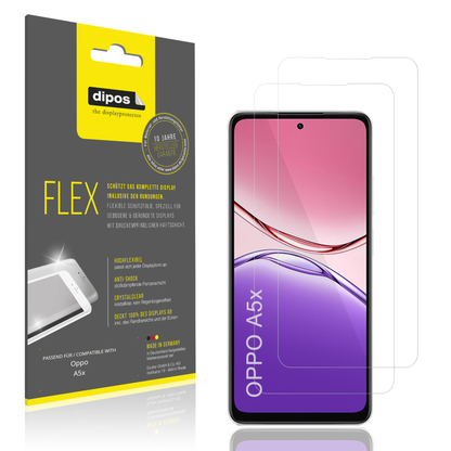 Klare Displayschutzfolie von dipos passend für Oppo A5x, 100% Displayabdeckung und blasenfreie Montage