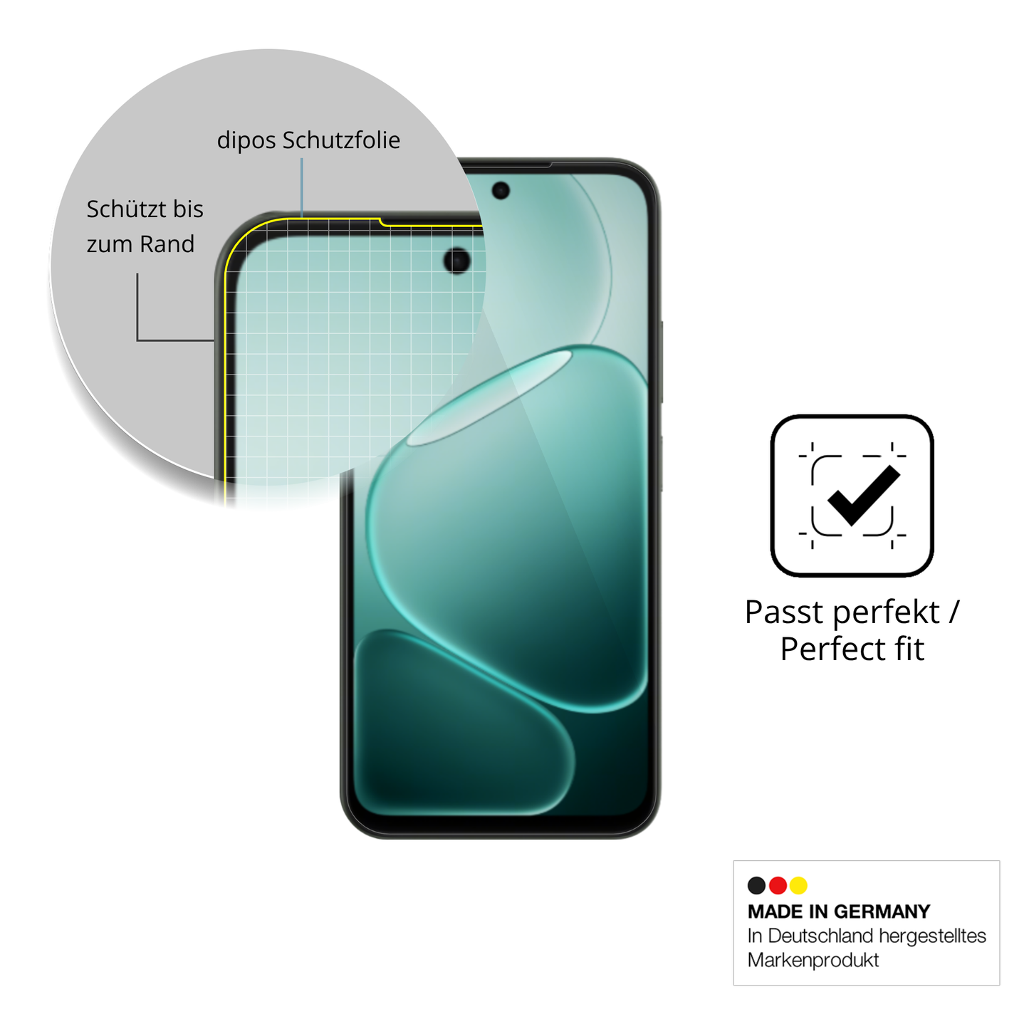 Schutzfolie mit optimaler Passform, zur Verwendung mit Hüllen geeignet