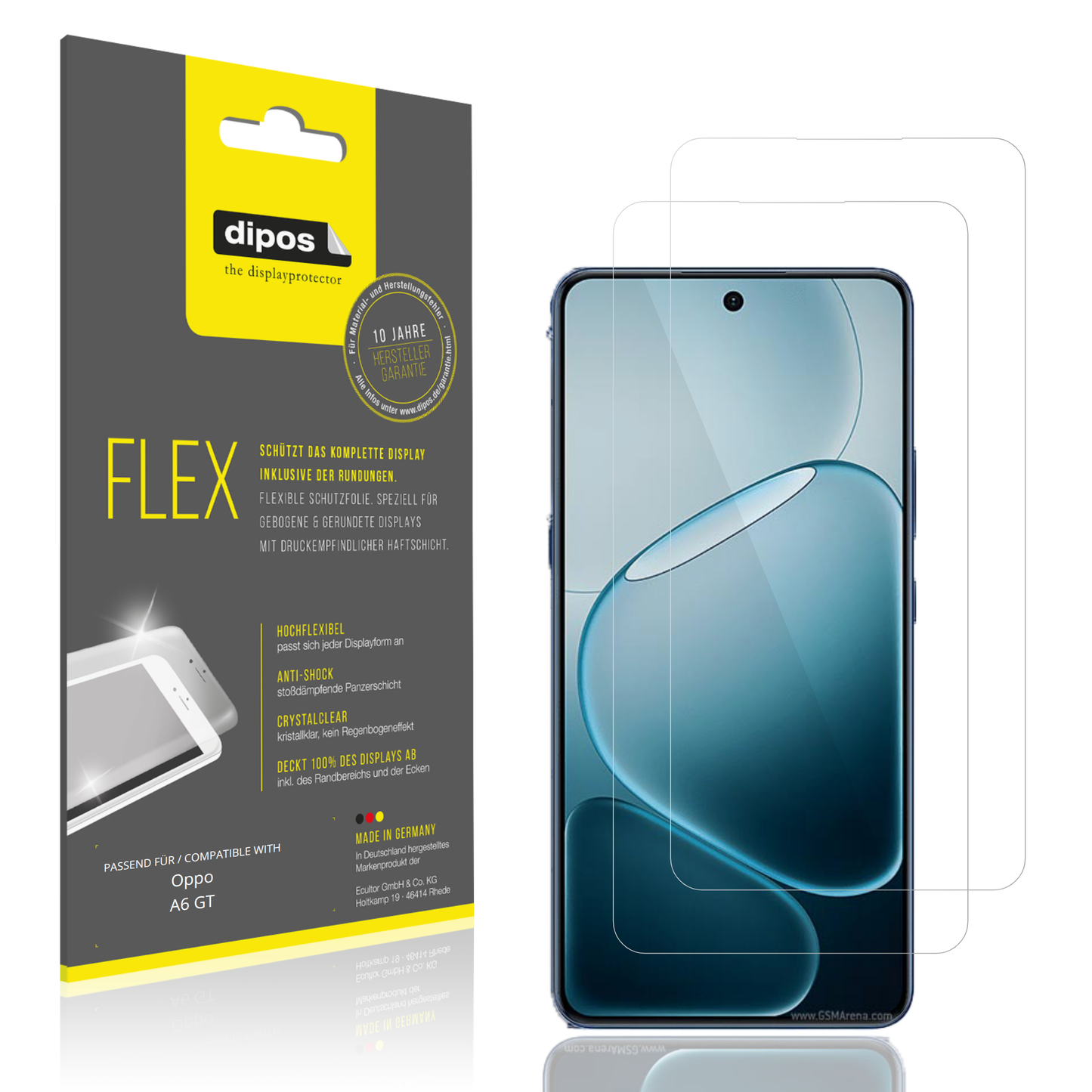 Klare Displayschutzfolie von dipos passend für Oppo A6 GT, 100% Displayabdeckung und blasenfreie Montage
