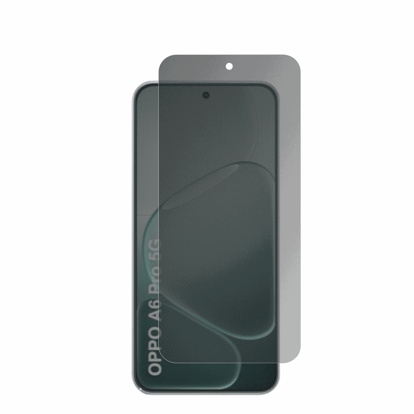 OppoA6i Plus 5G mit aufgebrachter dipos Flex Schutzfolie, die seitliche Einblicke blockiert