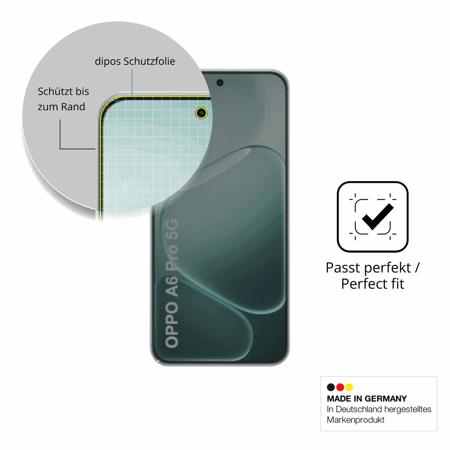 Schutz gegen Kratzer auf dem Oppo A6i Plus 5G Glas durch Schlüssel, Stöße gegen die Tischkante oder Stürze