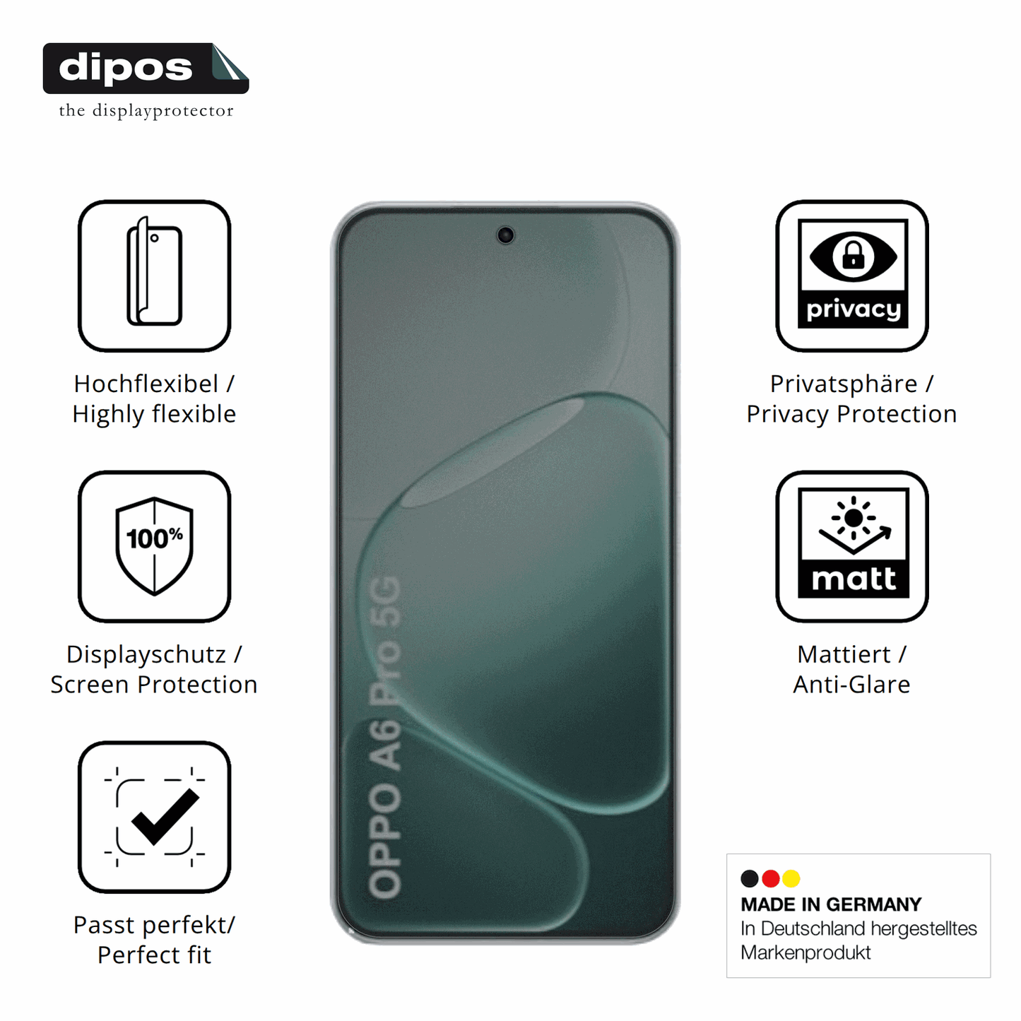 Flexible TPU-Folie passend zugeschnitten für Oppo A6i Plus 5G, mit Privatsphäre-Schutz durch Sichtschutz-Folie